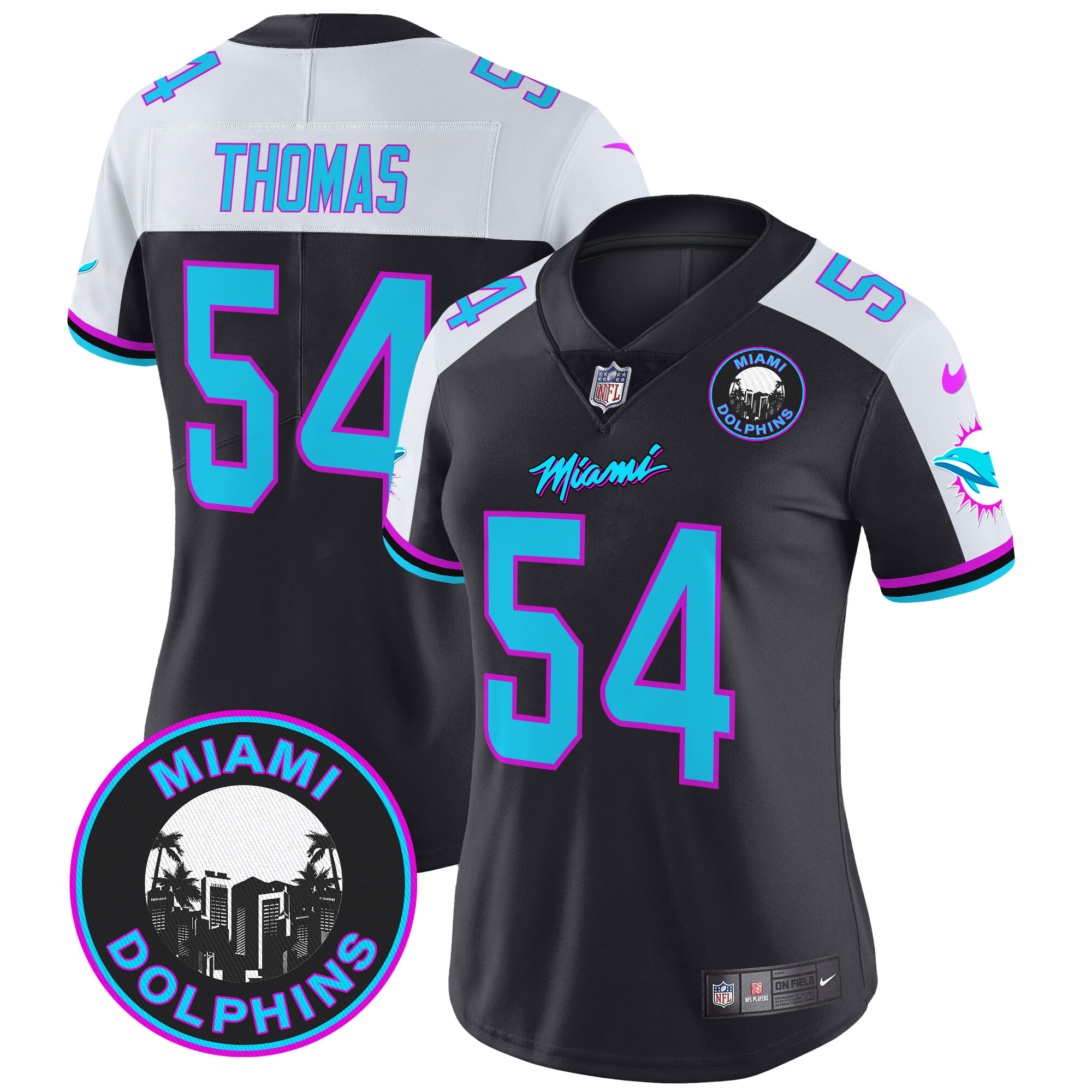 Zach Thomas Women's Miami Dolphins "Miami Vice" Vapor Limited Black Alternate Jersey - All Stitched