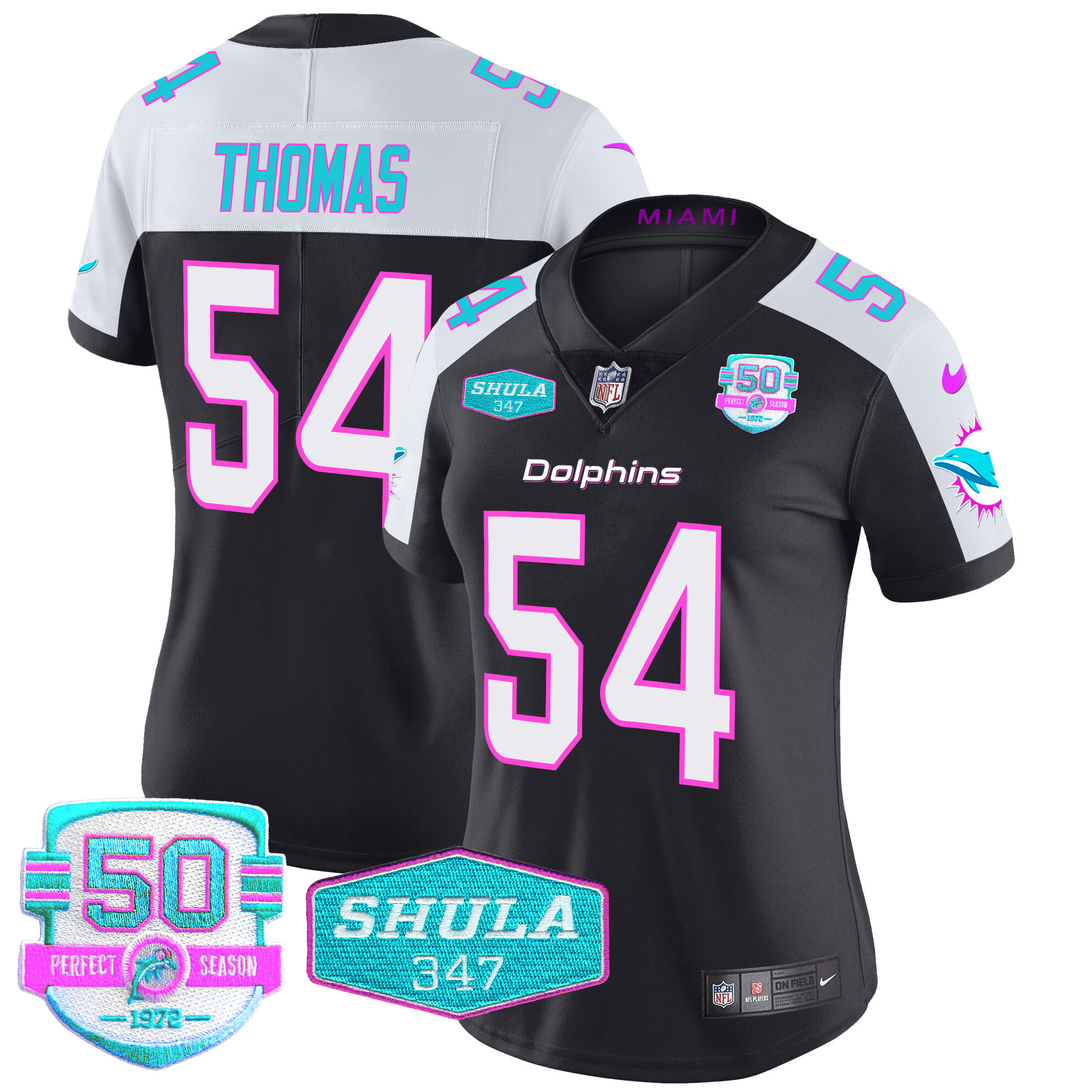 Zach Thomas Women's Miami Dolphins "Miami Vice" Vapor Limited Black Alternate Jersey - All Stitched