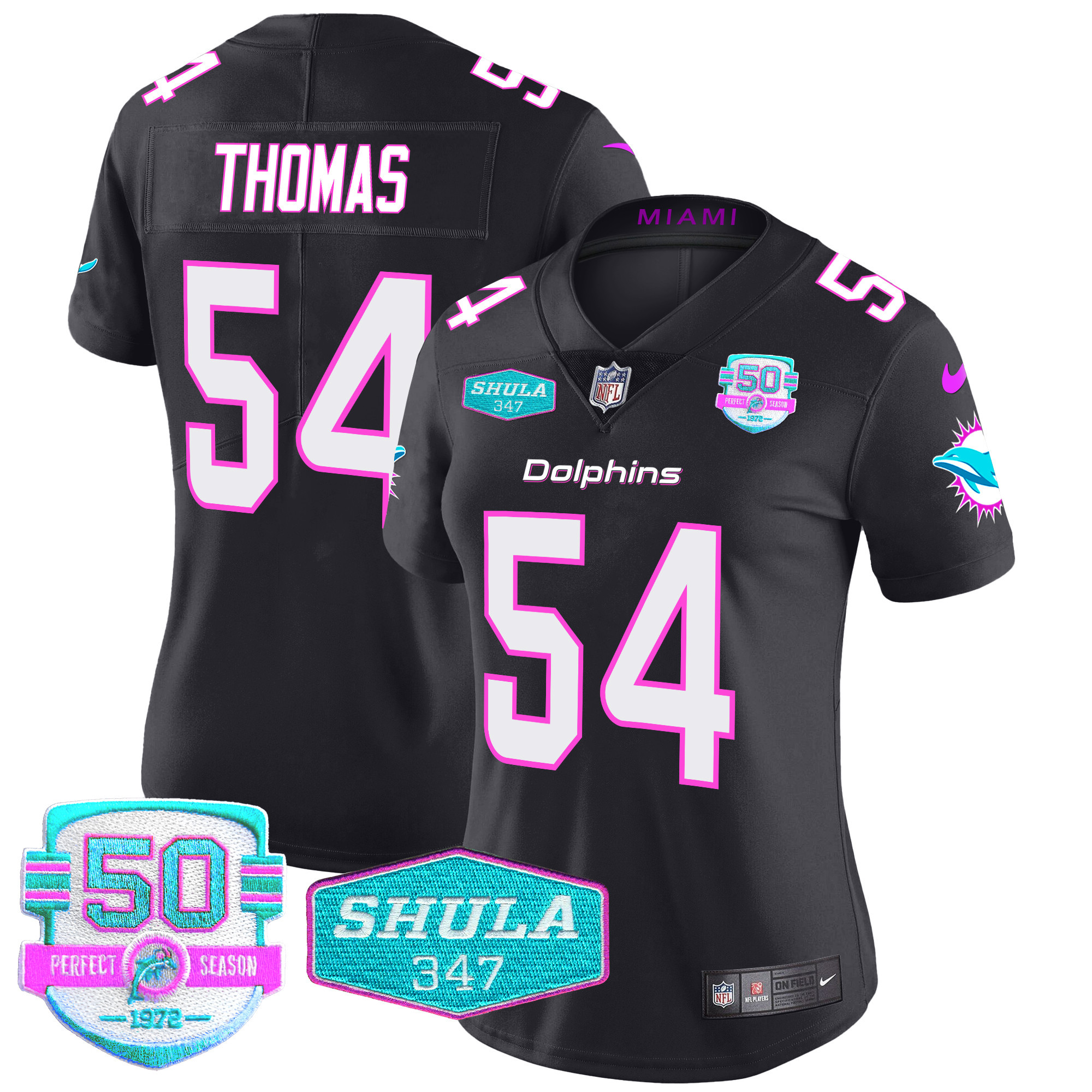 Zach Thomas Women's Miami Dolphins "Miami Vice" Vapor Limited Black Jersey - All Stitched