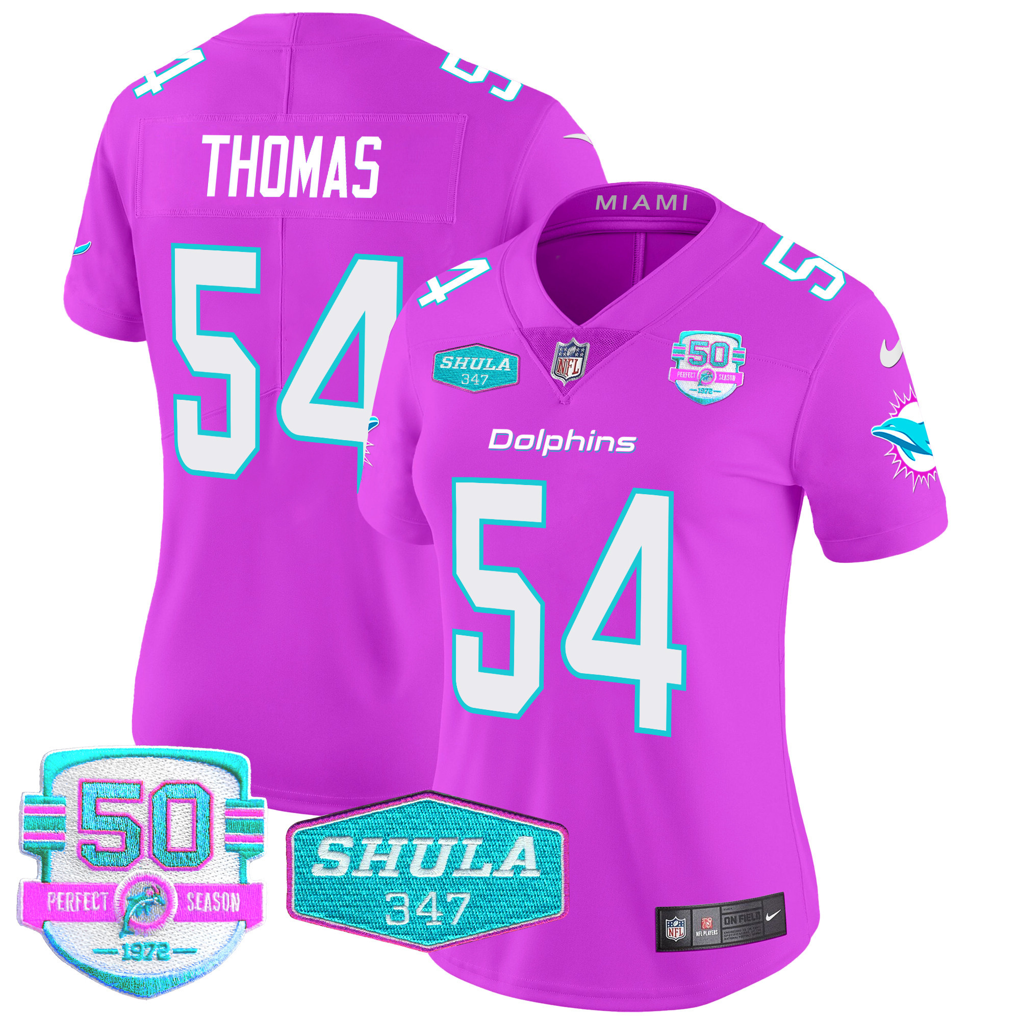 Zach Thomas Women's Miami Dolphins "Miami Vice" Vapor Limited Pink Jersey - All Stitched