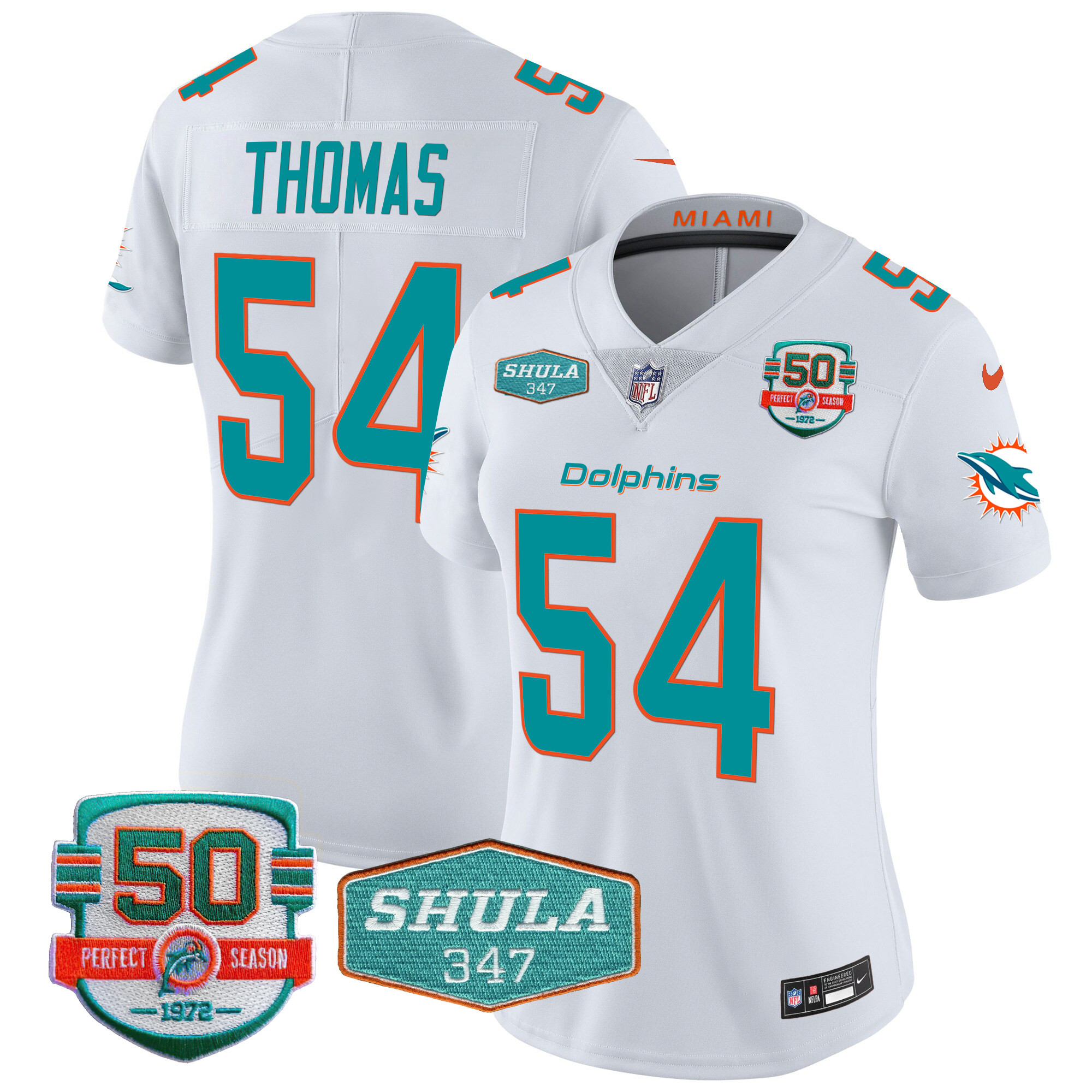 Zach Thomas Women's Miami Dolphins Shula 347 Patch Vapor White Jersey - All Stitched