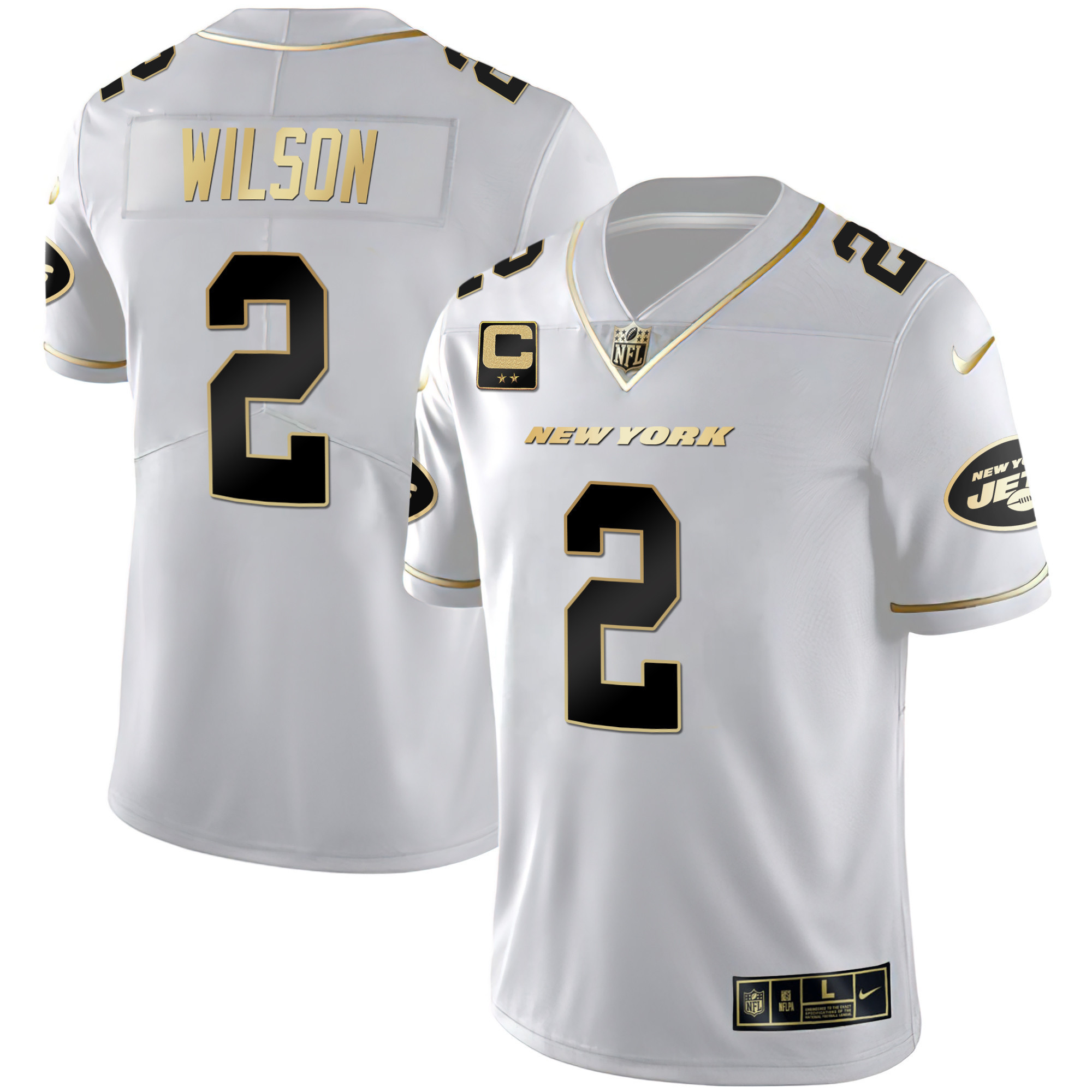 Zach Wilson Men's New York Jets Black Gold & White Gold Vapor Limited - All Stitched White Gold Jersey - All Stitched