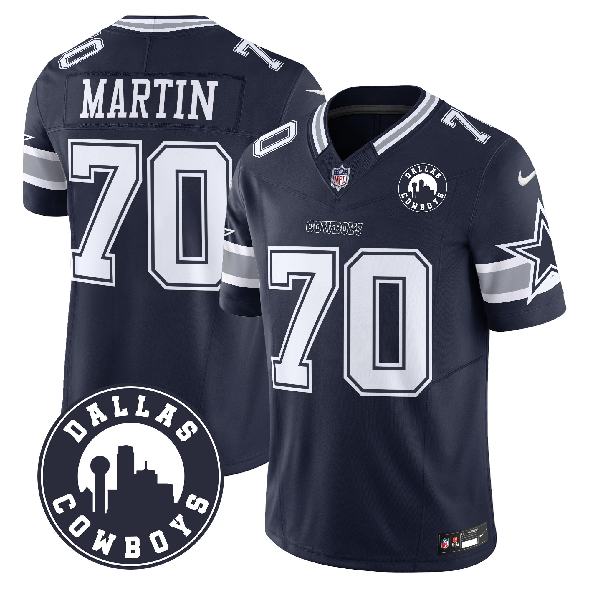 Zack Martin Men's Dallas Cowboys "Dallas City" Patch Vapor Limited Navy Jersey - All Stitched