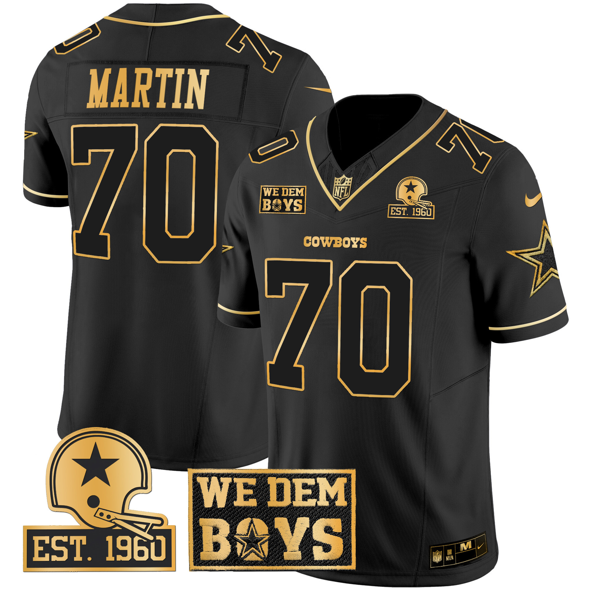 Zack Martin Men's Dallas Cowboys Est. 1960 & We Dem Boyz Patch Gold Vapor Limited Black Gold Jersey - All Stitched