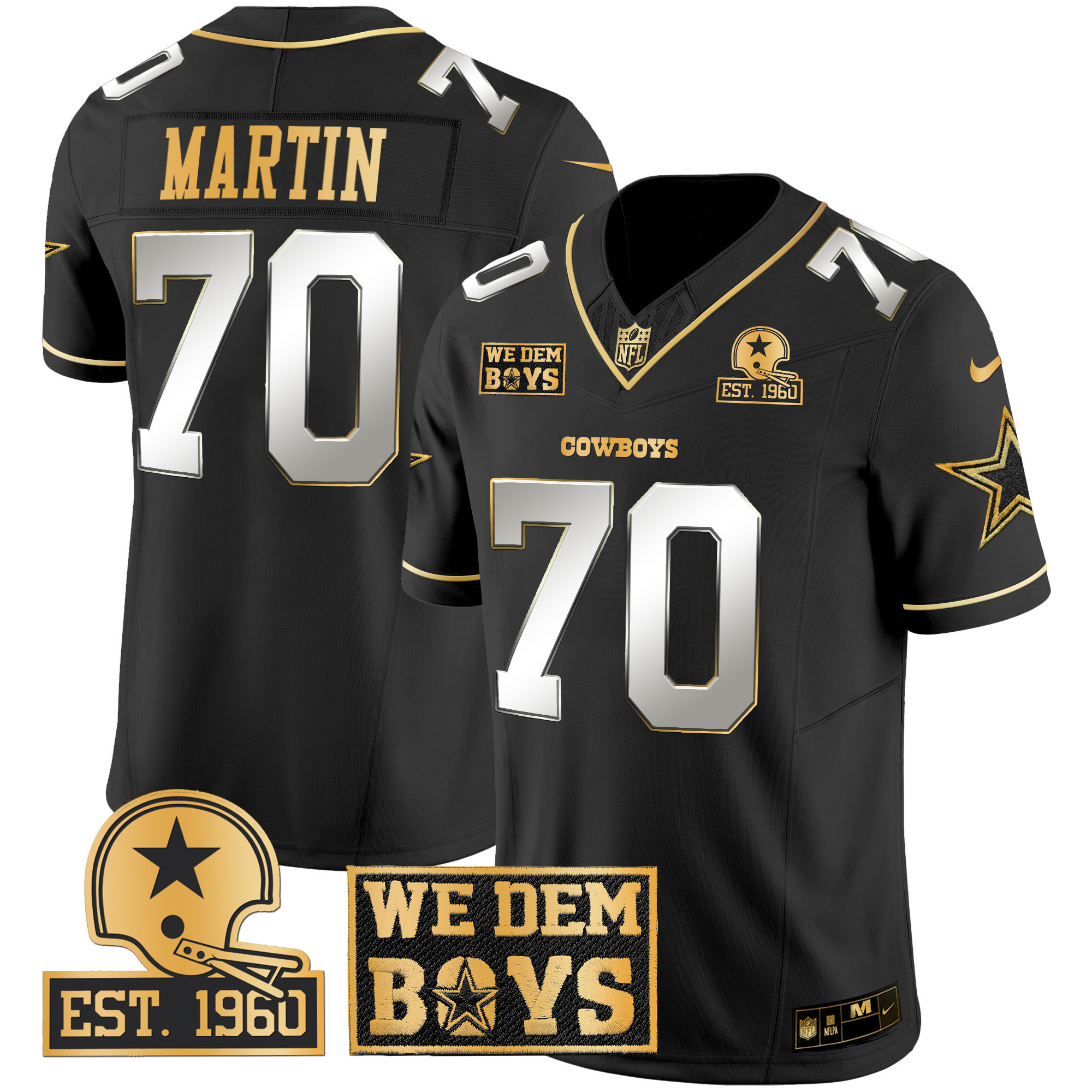 Zack Martin Men's Dallas Cowboys Est. 1960 & We Dem Boyz Patch Gold Vapor Limited Black Limited Jersey - All Stitched