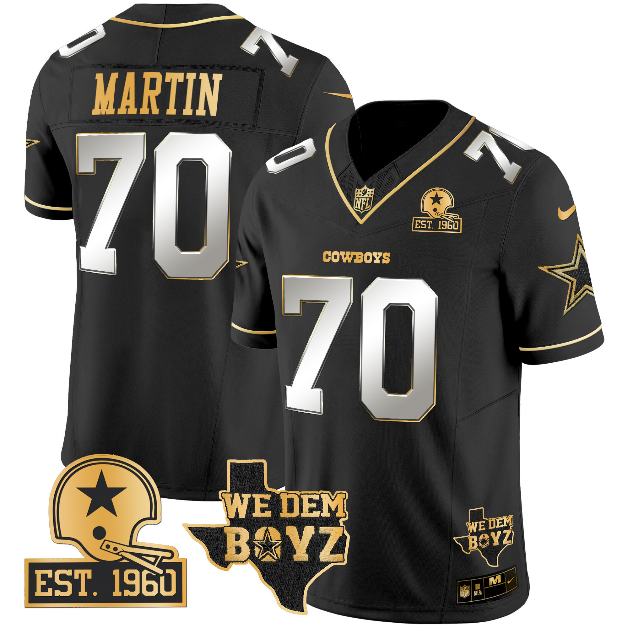 Zack Martin Men's Dallas Cowboys Est. 1960 & We Dem Boyz Patch Gold Vapor Limited Black Limited Jersey - All Stitched