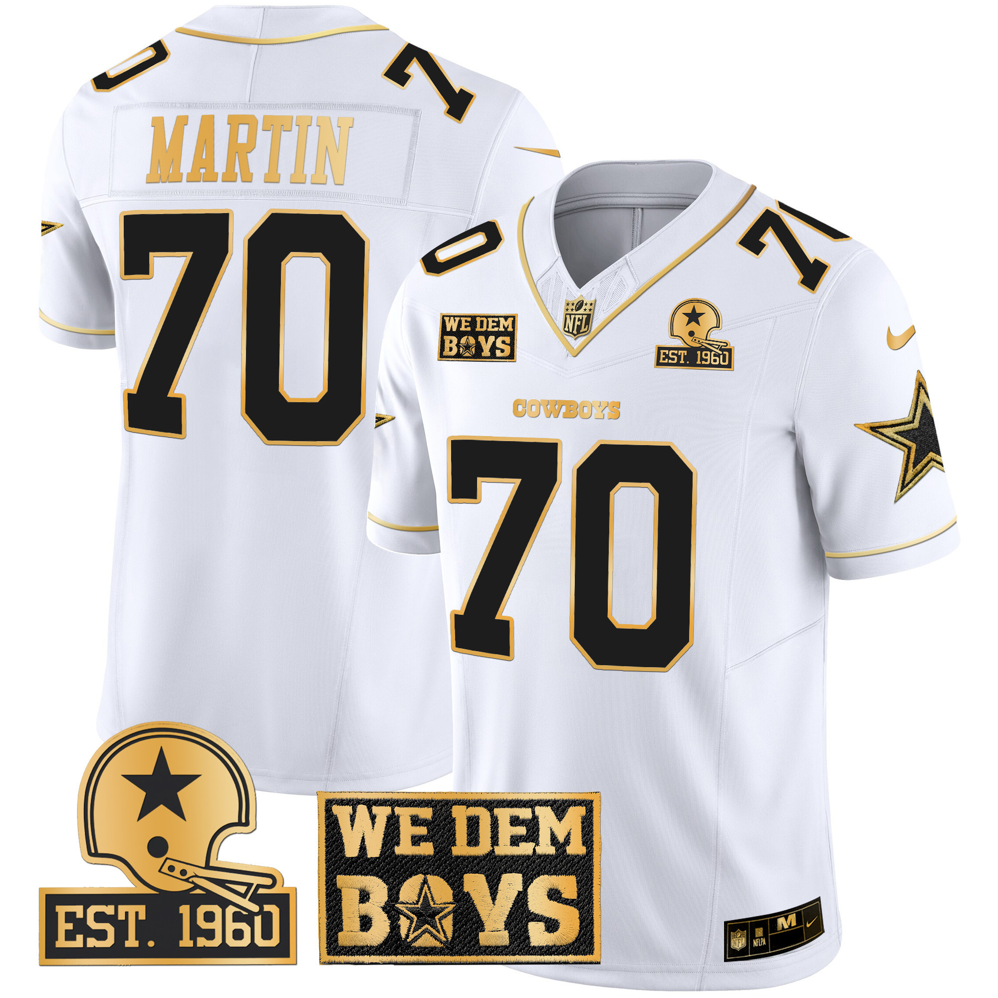 Zack Martin Men's Dallas Cowboys Est. 1960 & We Dem Boyz Patch Gold Vapor Limited White Gold Jersey - All Stitched