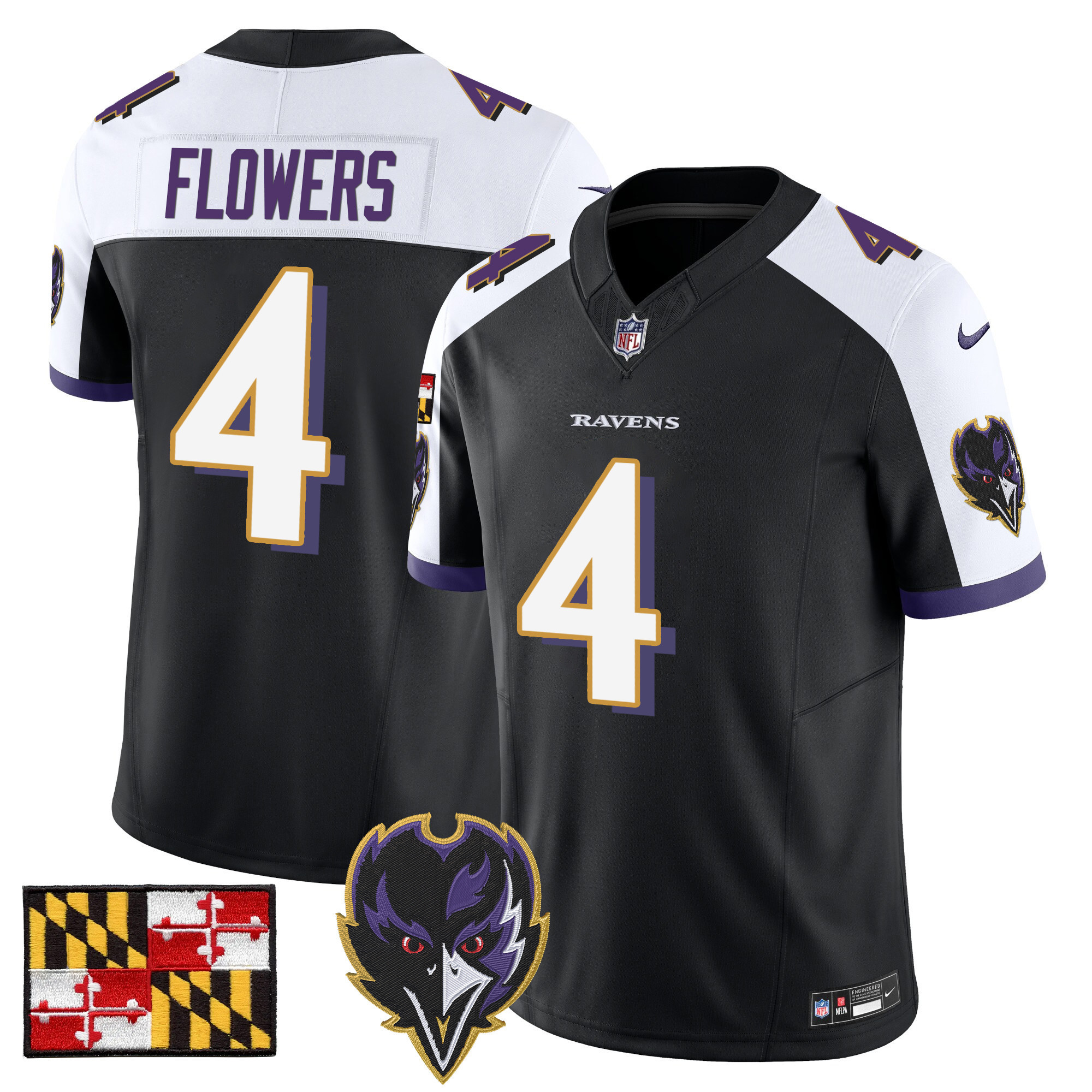 Zay Flowers Men's Baltimore Ravens 2024 Maryland Flag Vapor Limited Black Alternate Jersey - All Stitched