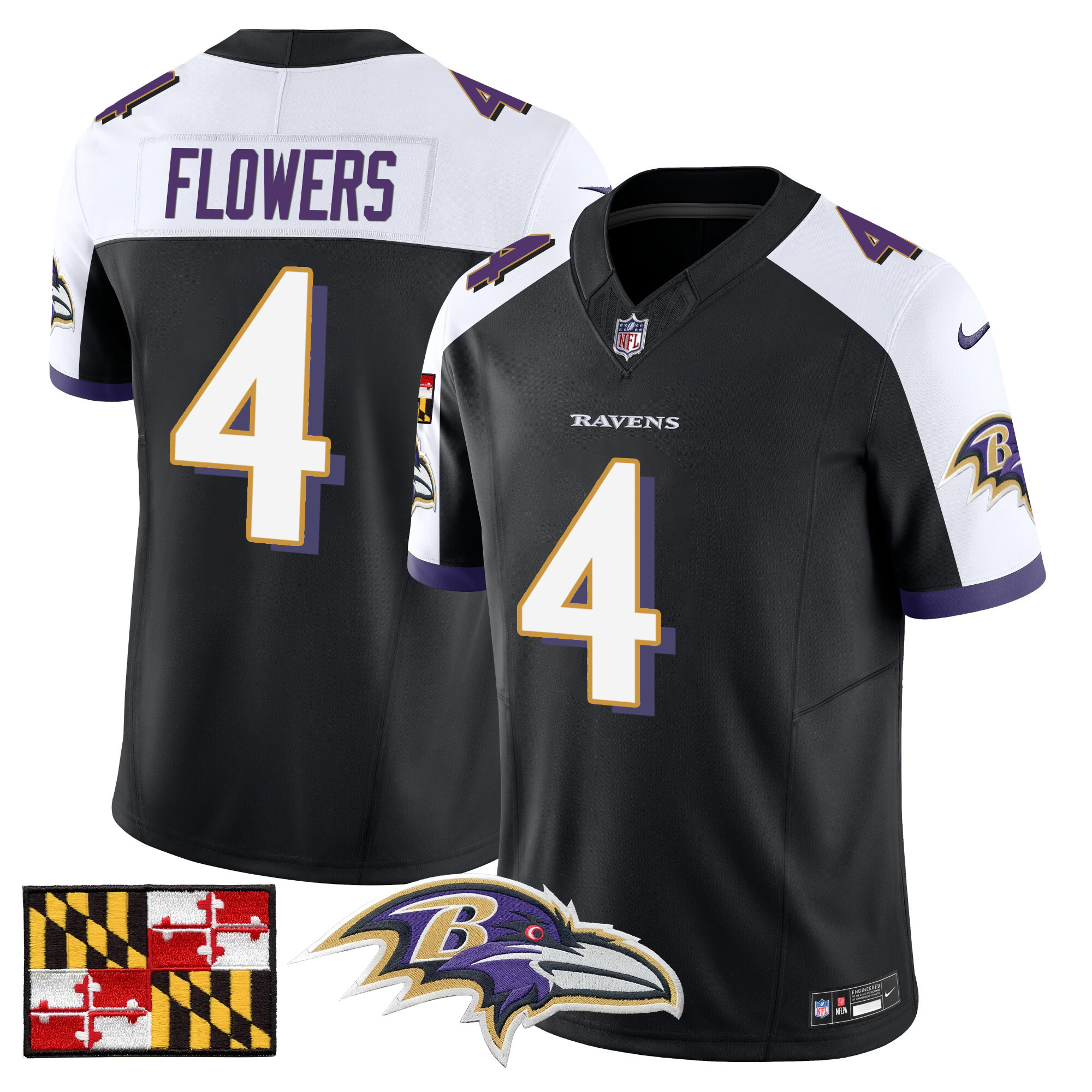 Zay Flowers Men's Baltimore Ravens 2024 Maryland Flag Vapor Limited Black Alternate Jersey - All Stitched