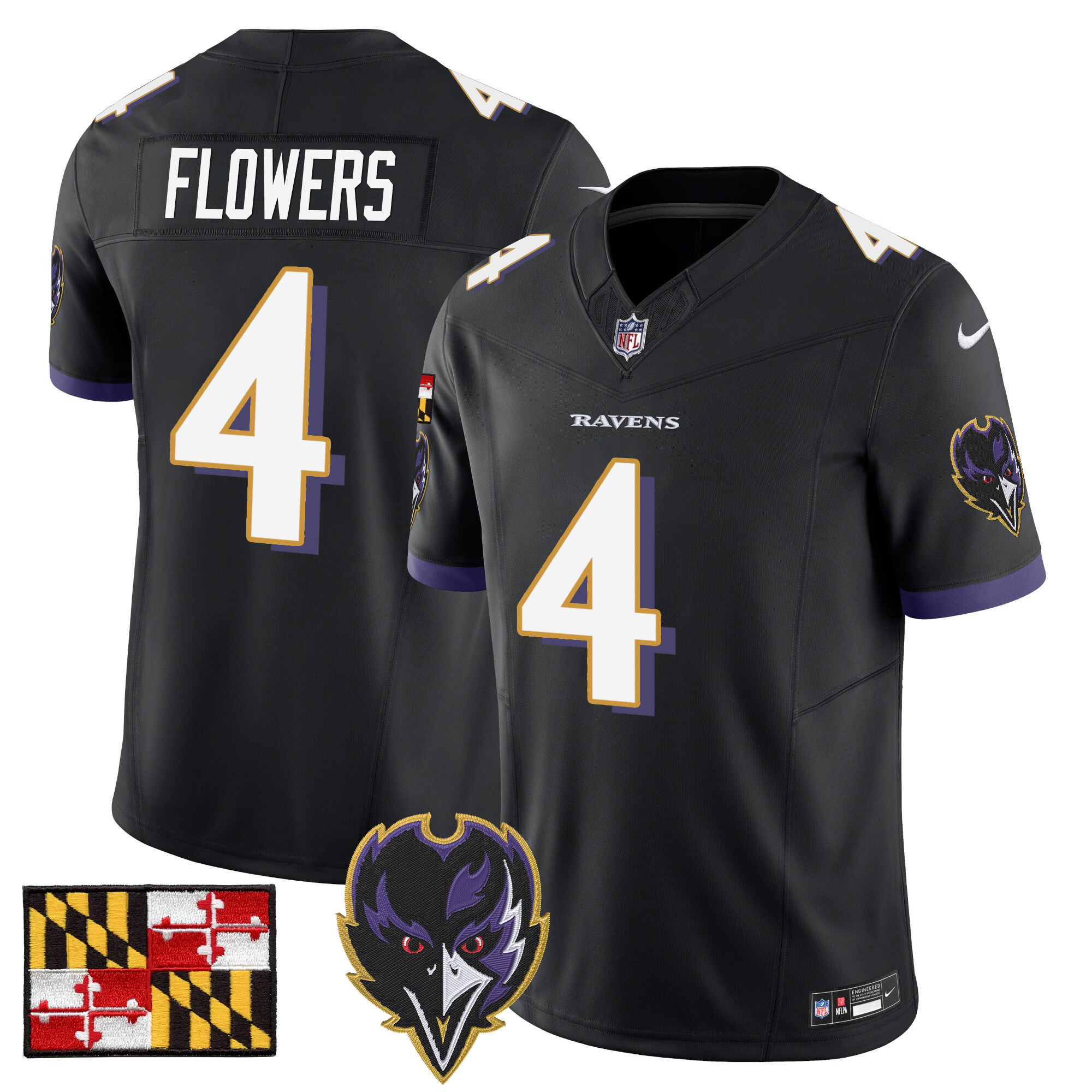 Zay Flowers Men's Baltimore Ravens 2024 Maryland Flag Vapor Limited Black Jersey - All Stitched