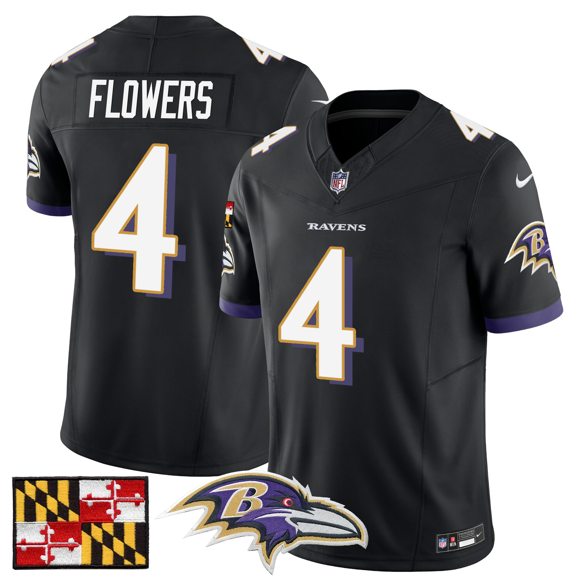 Zay Flowers Men's Baltimore Ravens 2024 Maryland Flag Vapor Limited Black Jersey - All Stitched