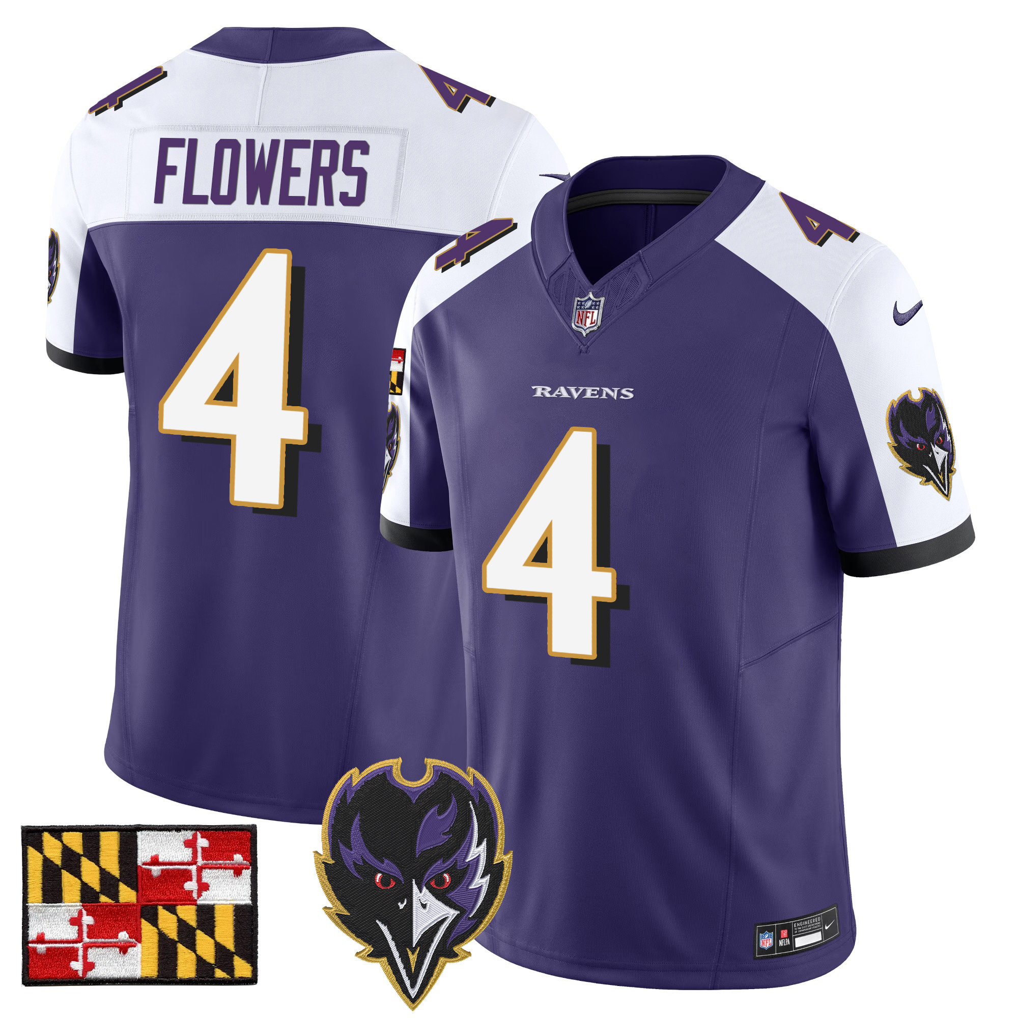 Zay Flowers Men's Baltimore Ravens 2024 Maryland Flag Vapor Limited Purple Alternate Jersey - All Stitched