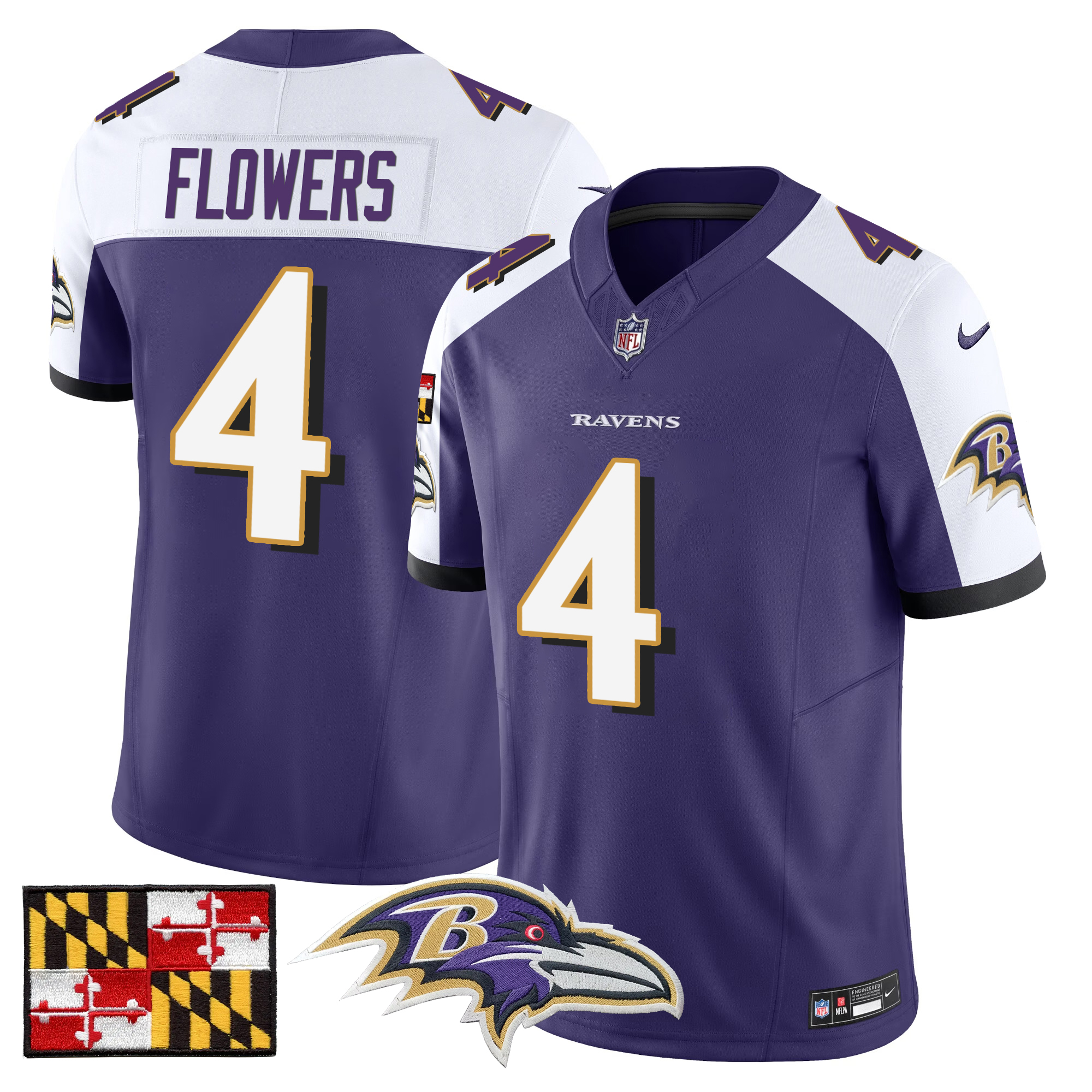 Zay Flowers Men's Baltimore Ravens 2024 Maryland Flag Vapor Limited Purple Alternate Jersey - All Stitched