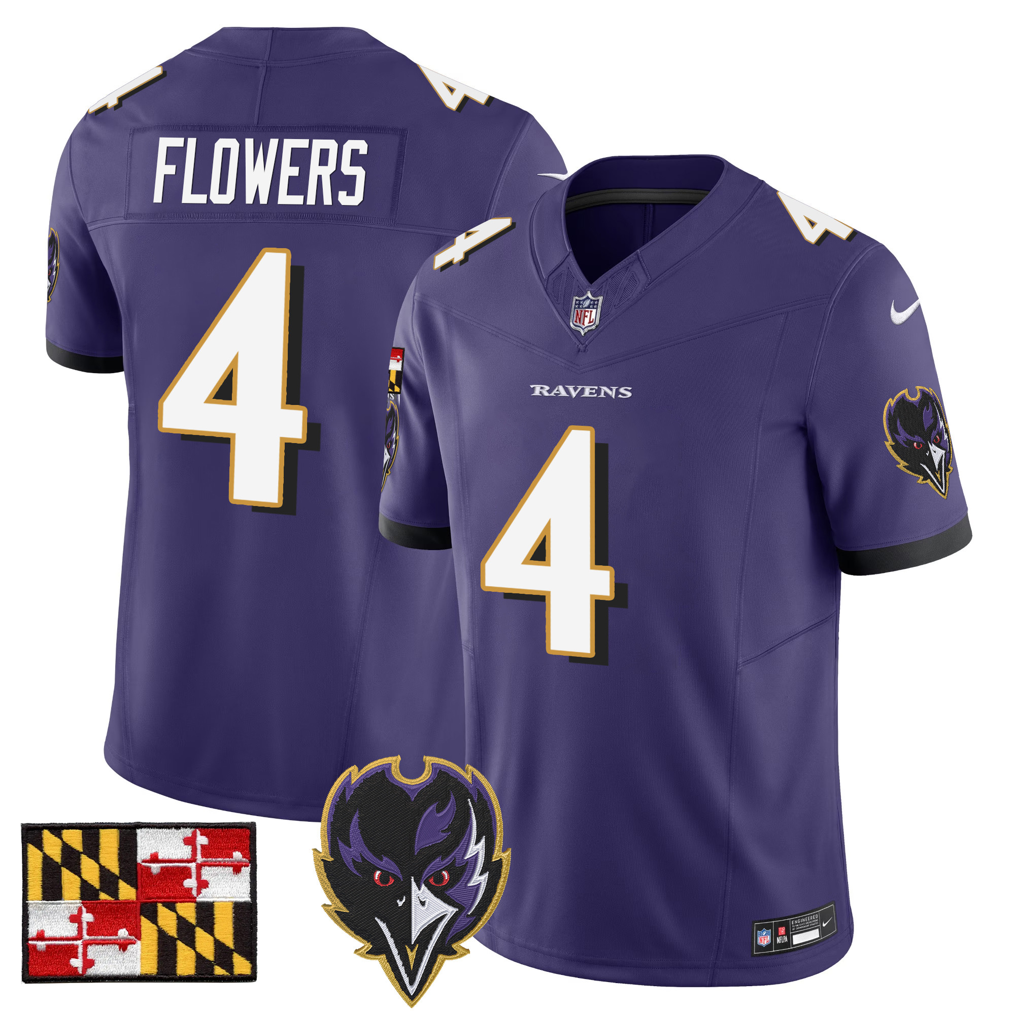 Zay Flowers Men's Baltimore Ravens 2024 Maryland Flag Vapor Limited Purple Jersey - All Stitched
