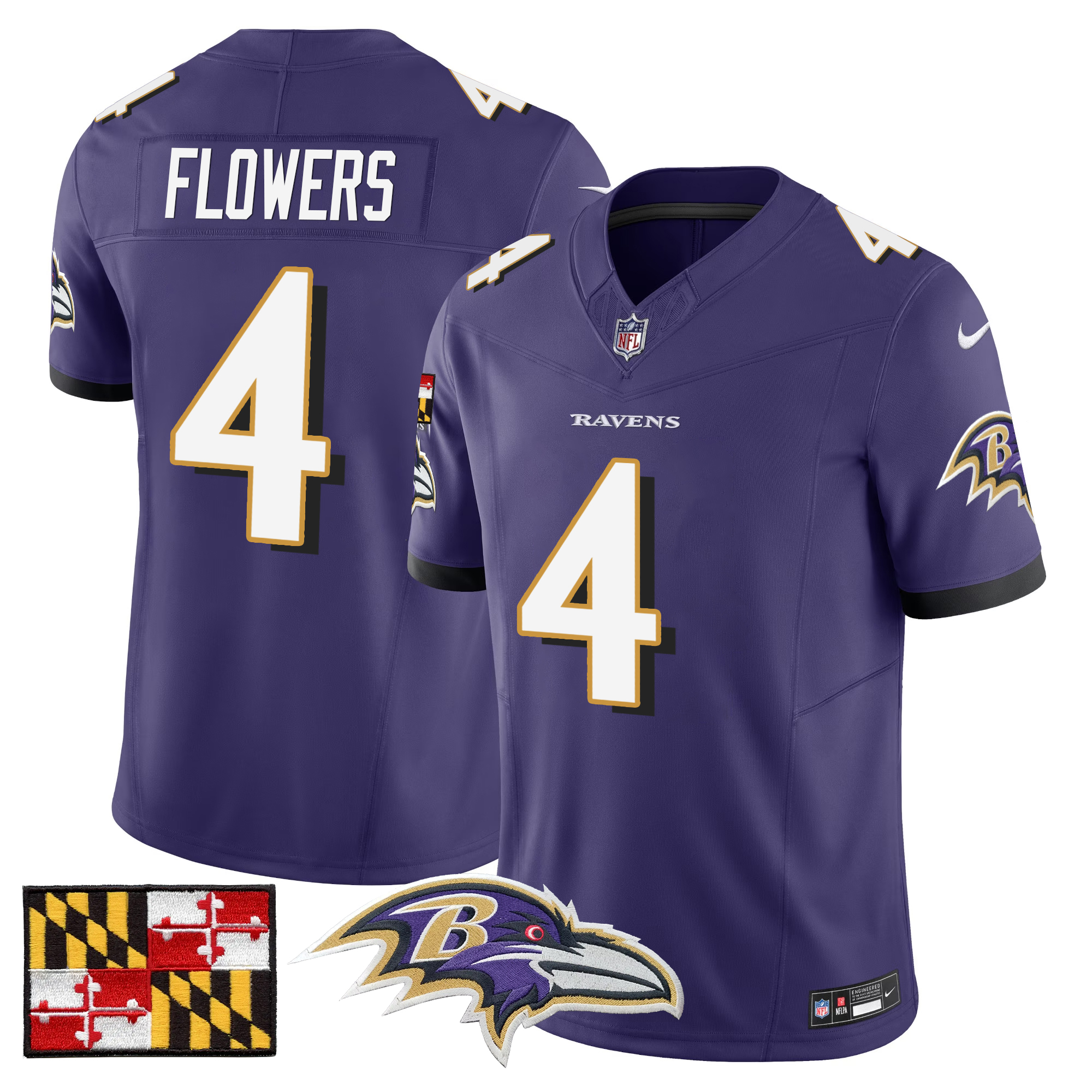 Zay Flowers Men's Baltimore Ravens 2024 Maryland Flag Vapor Limited Purple Jersey - All Stitched