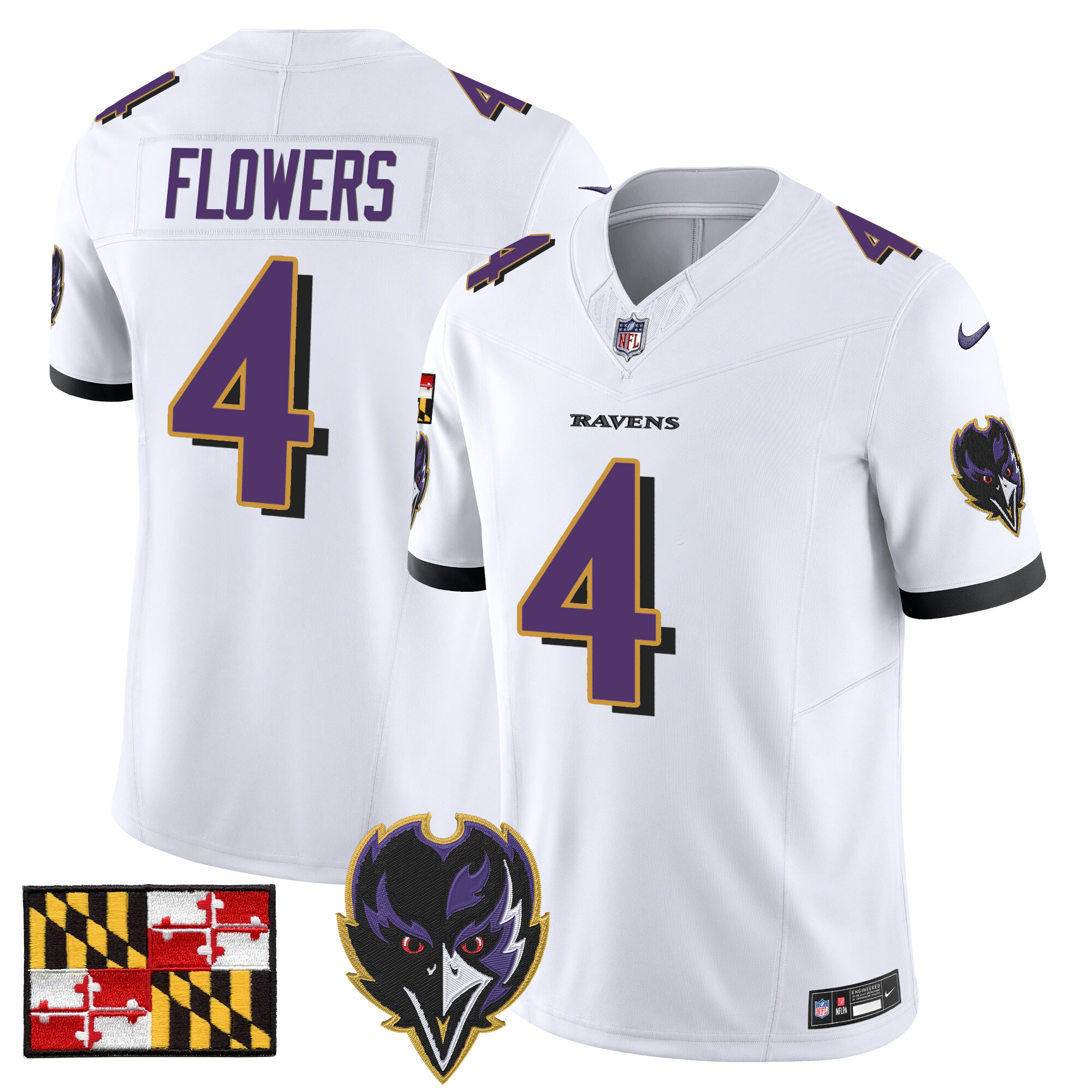 Zay Flowers Men's Baltimore Ravens 2024 Maryland Flag Vapor Limited White Jersey - All Stitched