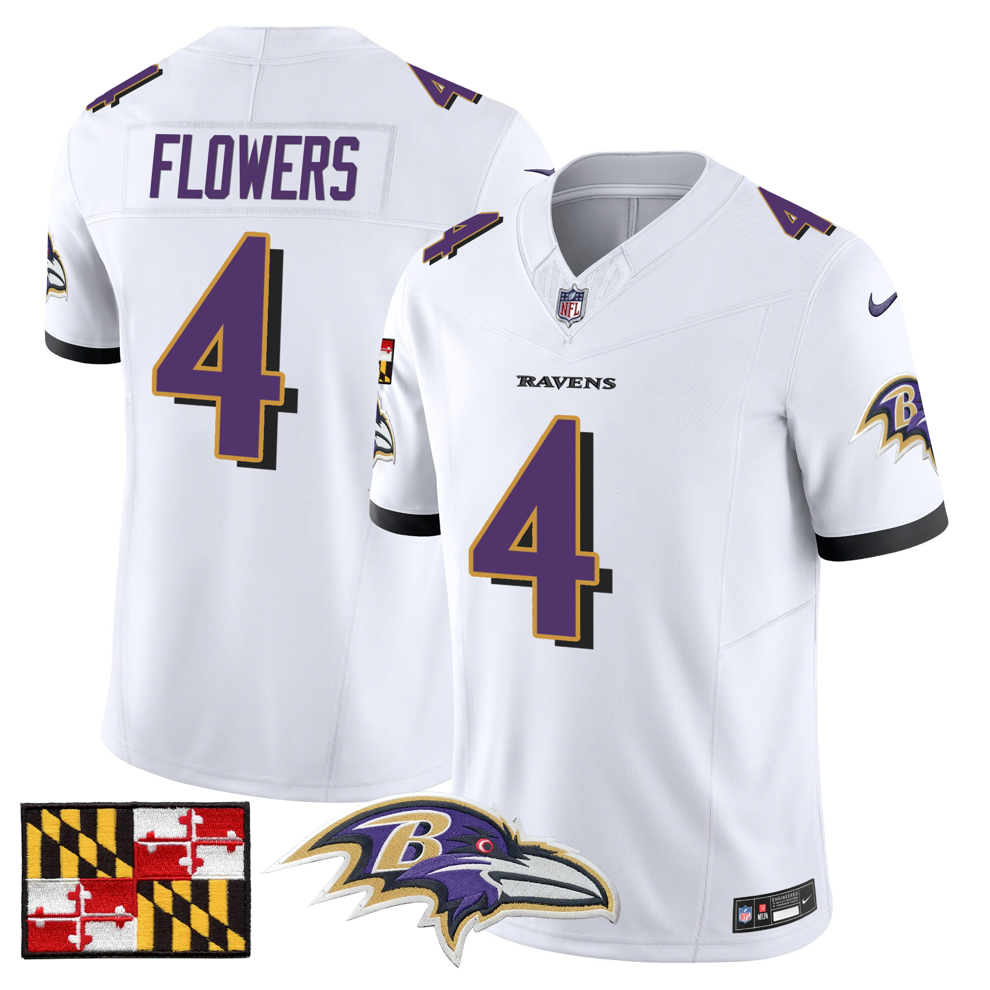 Zay Flowers Men's Baltimore Ravens 2024 Maryland Flag Vapor Limited White Jersey - All Stitched