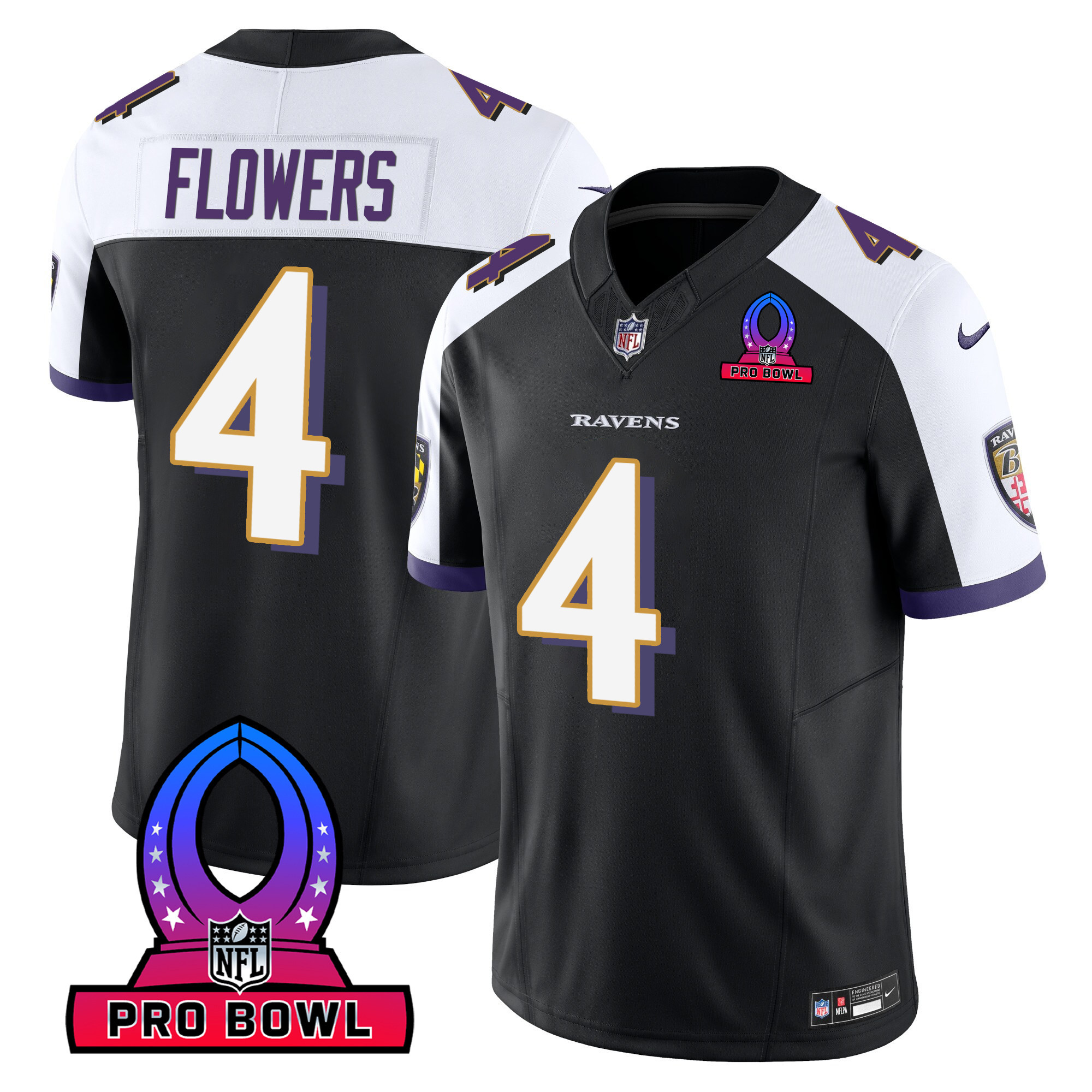 Zay Flowers Men's Baltimore Ravens 2024 Pro Bowl Patch Vapor Black Alternate Jersey - All Stitched
