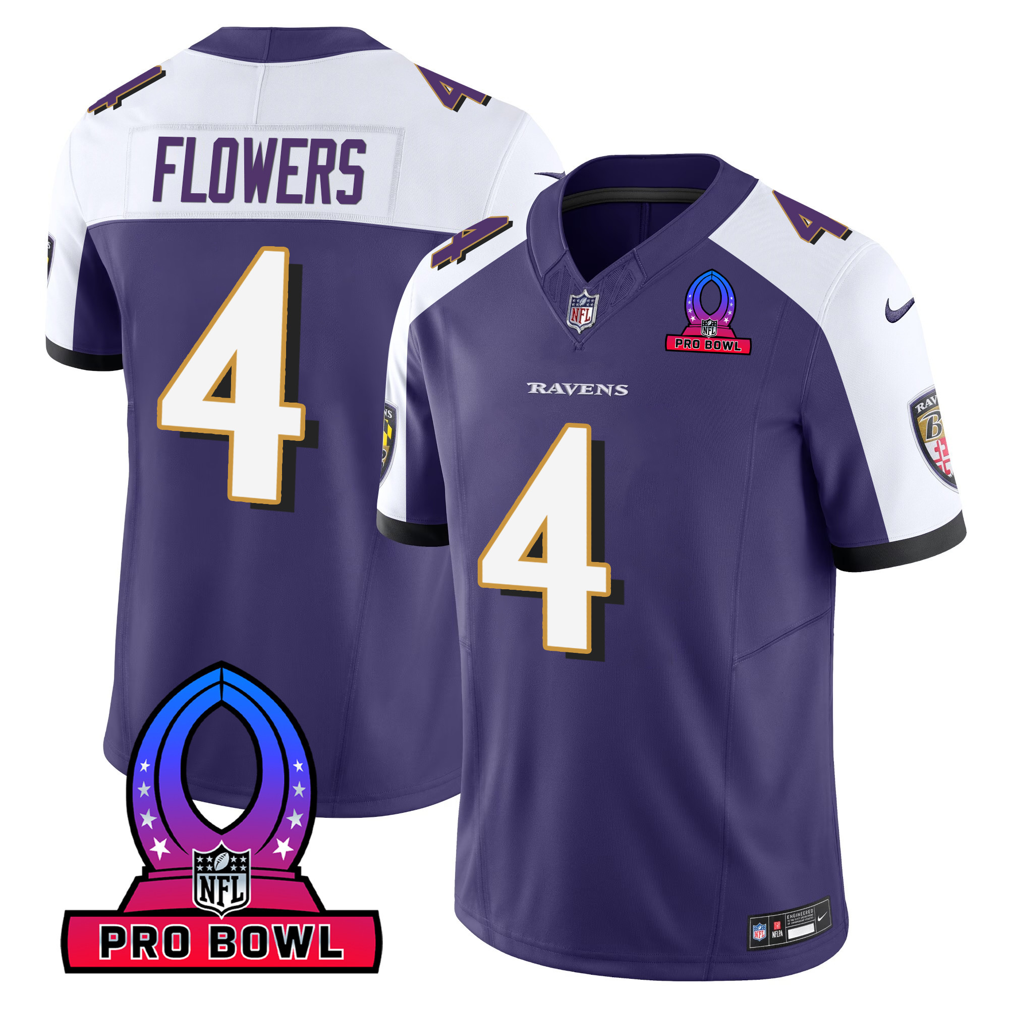 Zay Flowers Men's Baltimore Ravens 2024 Pro Bowl Patch Vapor Purple Alternate Jersey - All Stitched