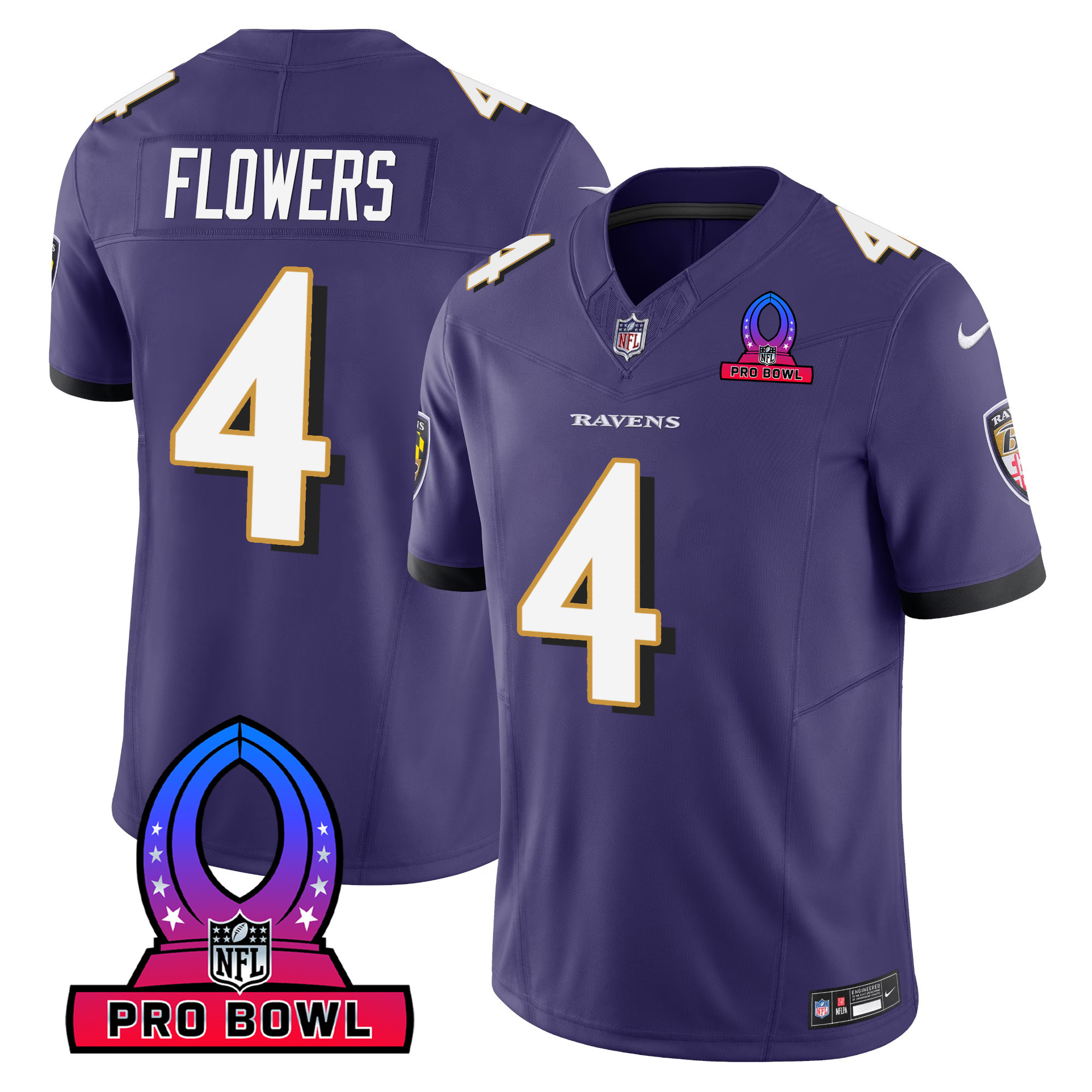 Zay Flowers Men's Baltimore Ravens 2024 Pro Bowl Patch Vapor Purple Jersey - All Stitched