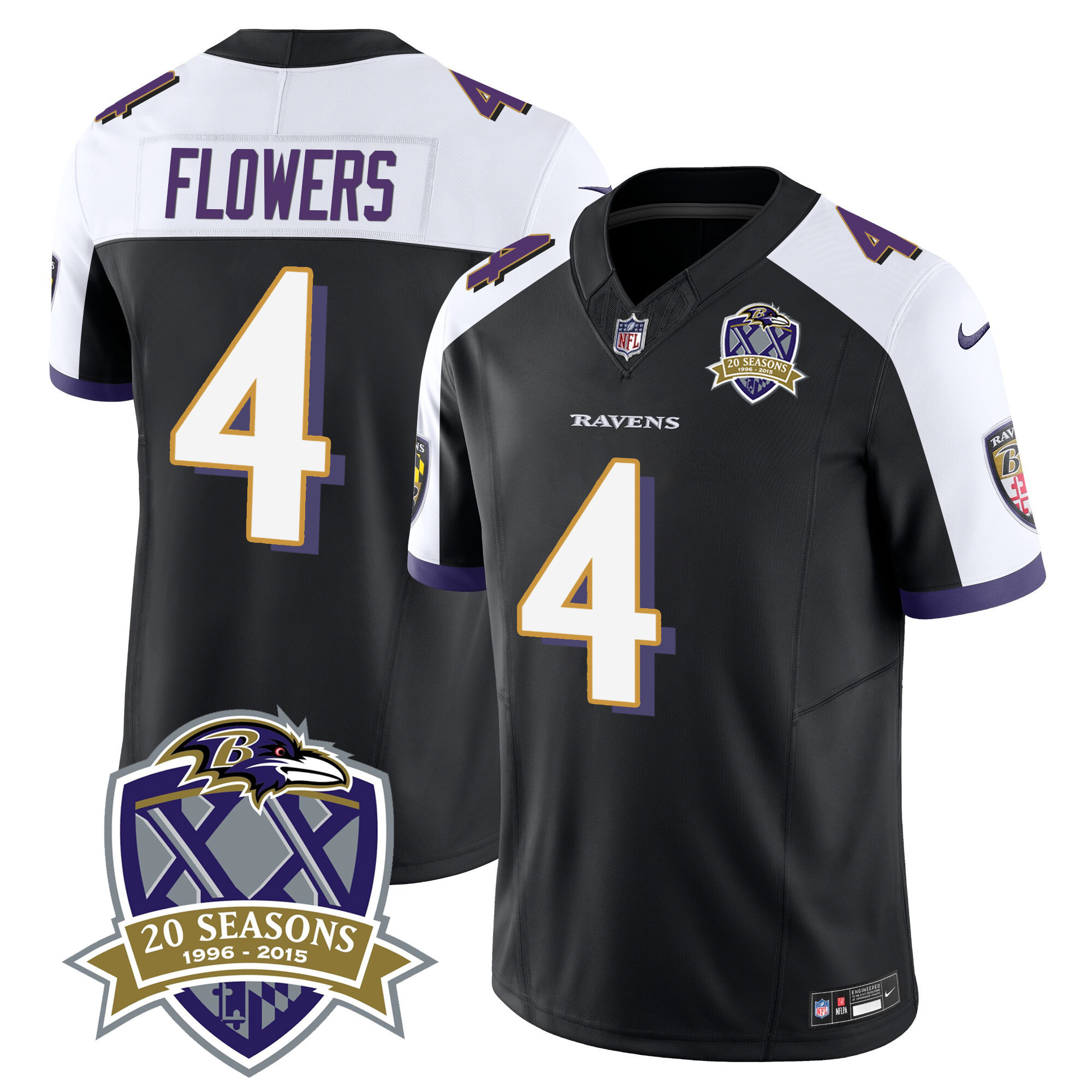 Zay Flowers Men's Baltimore Ravens 20th Season Patch Vapor Limited Black Alternate Jersey - All Stitched