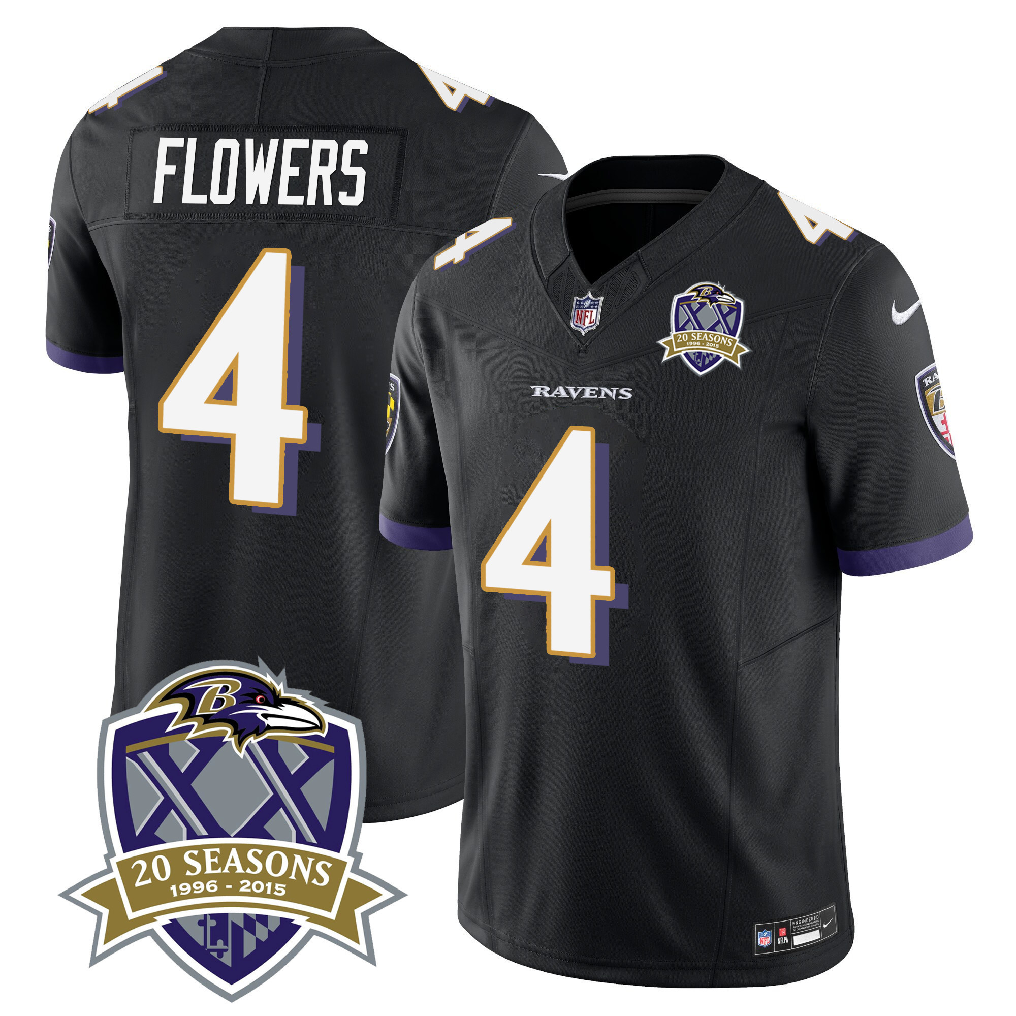 Zay Flowers Men's Baltimore Ravens 20th Season Patch Vapor Limited Black Jersey - All Stitched