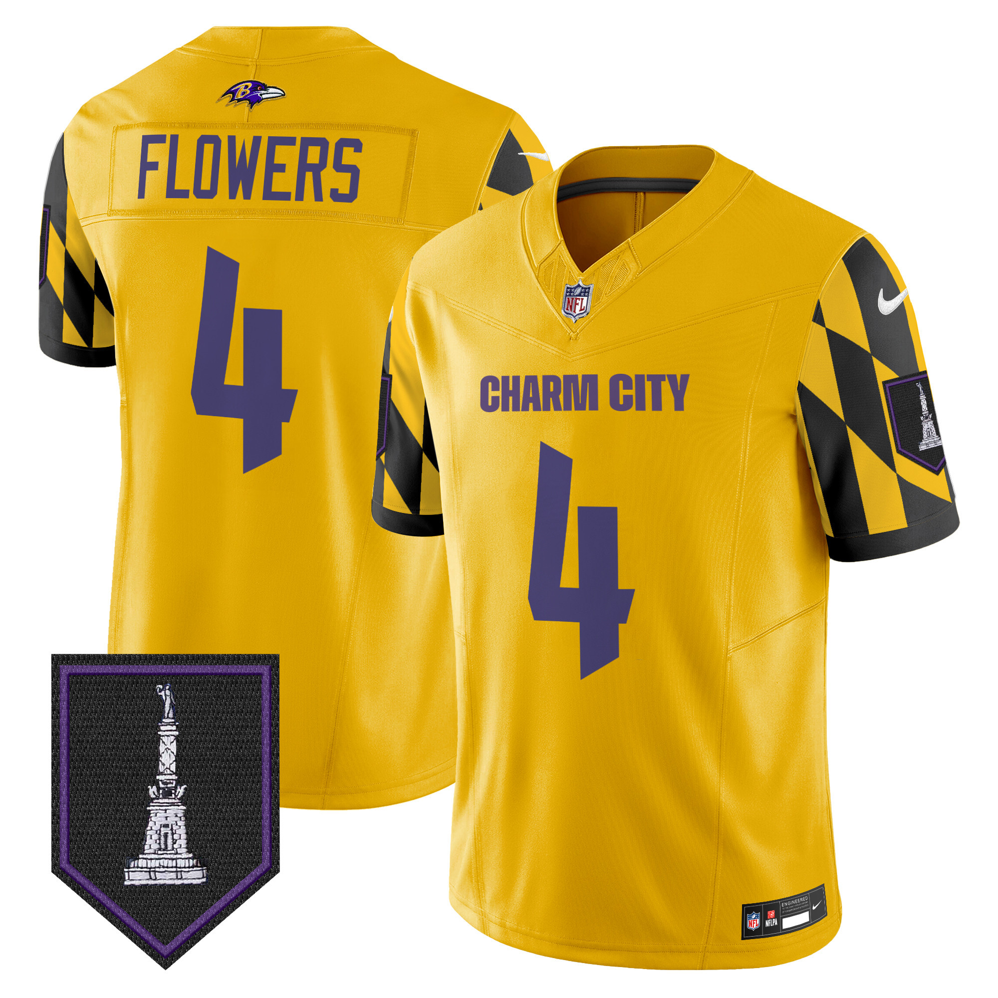Zay Flowers Men's Baltimore Ravens City Edition Patch Vapor Limited Gold Jersey - All Stitched