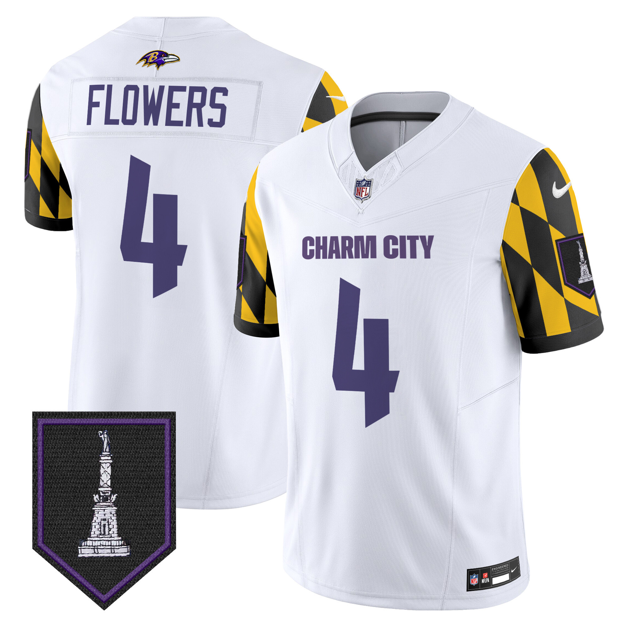 Zay Flowers Men's Baltimore Ravens City Edition Patch Vapor Limited White Jersey - All Stitched
