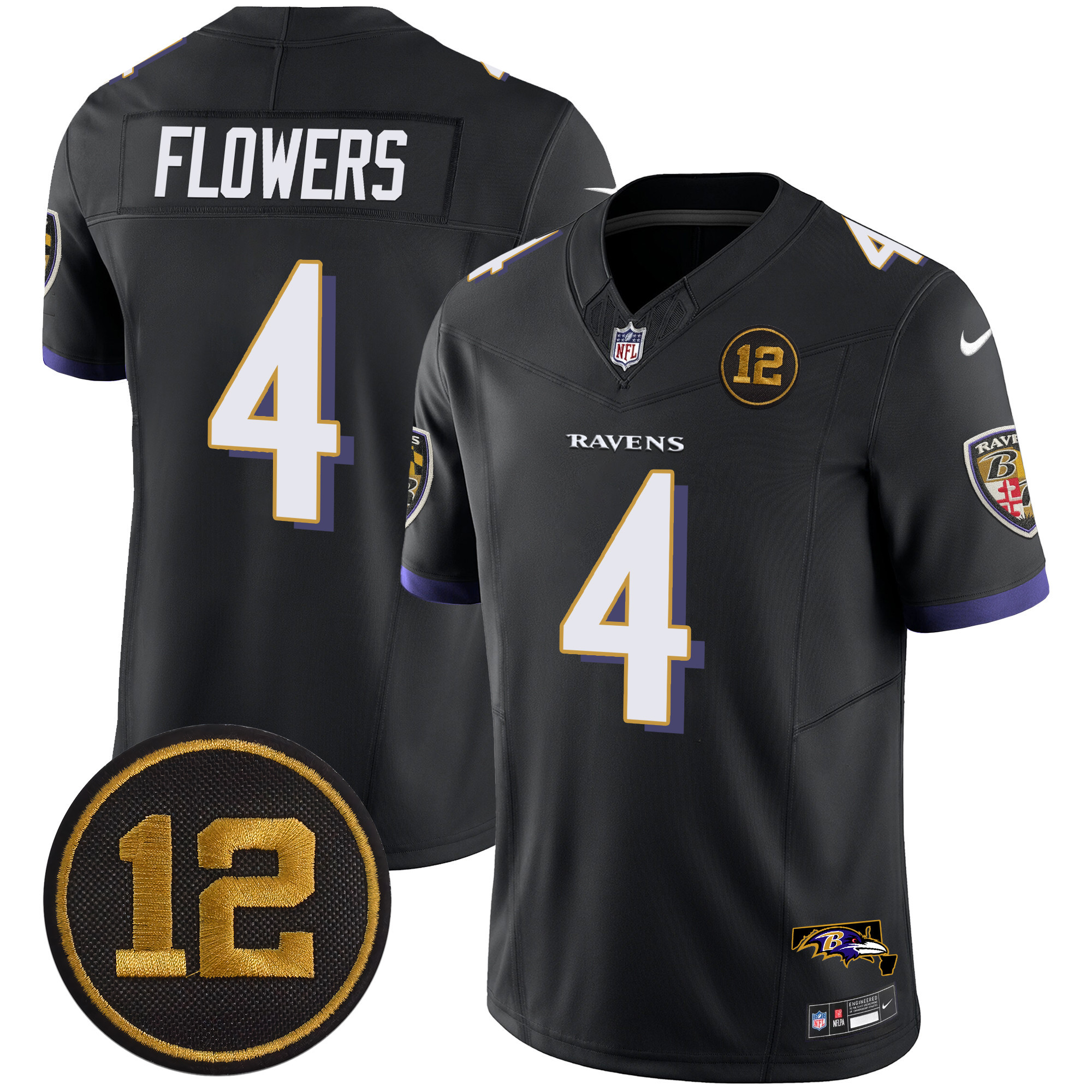 Zay Flowers Men's Baltimore Ravens Jacoby Jones Patch Vapor Limited Black Jersey - All Stitched