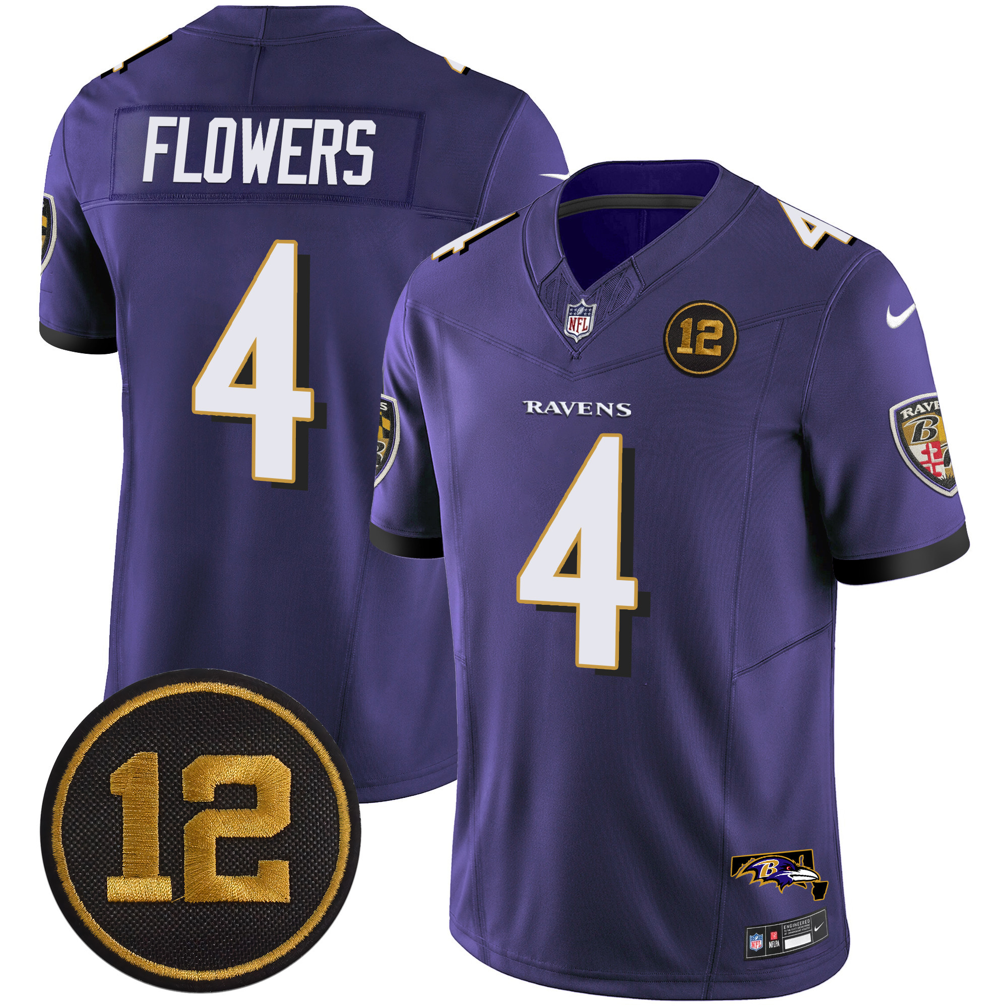 Zay Flowers Men's Baltimore Ravens Jacoby Jones Patch Vapor Limited Purple Jersey - All Stitched