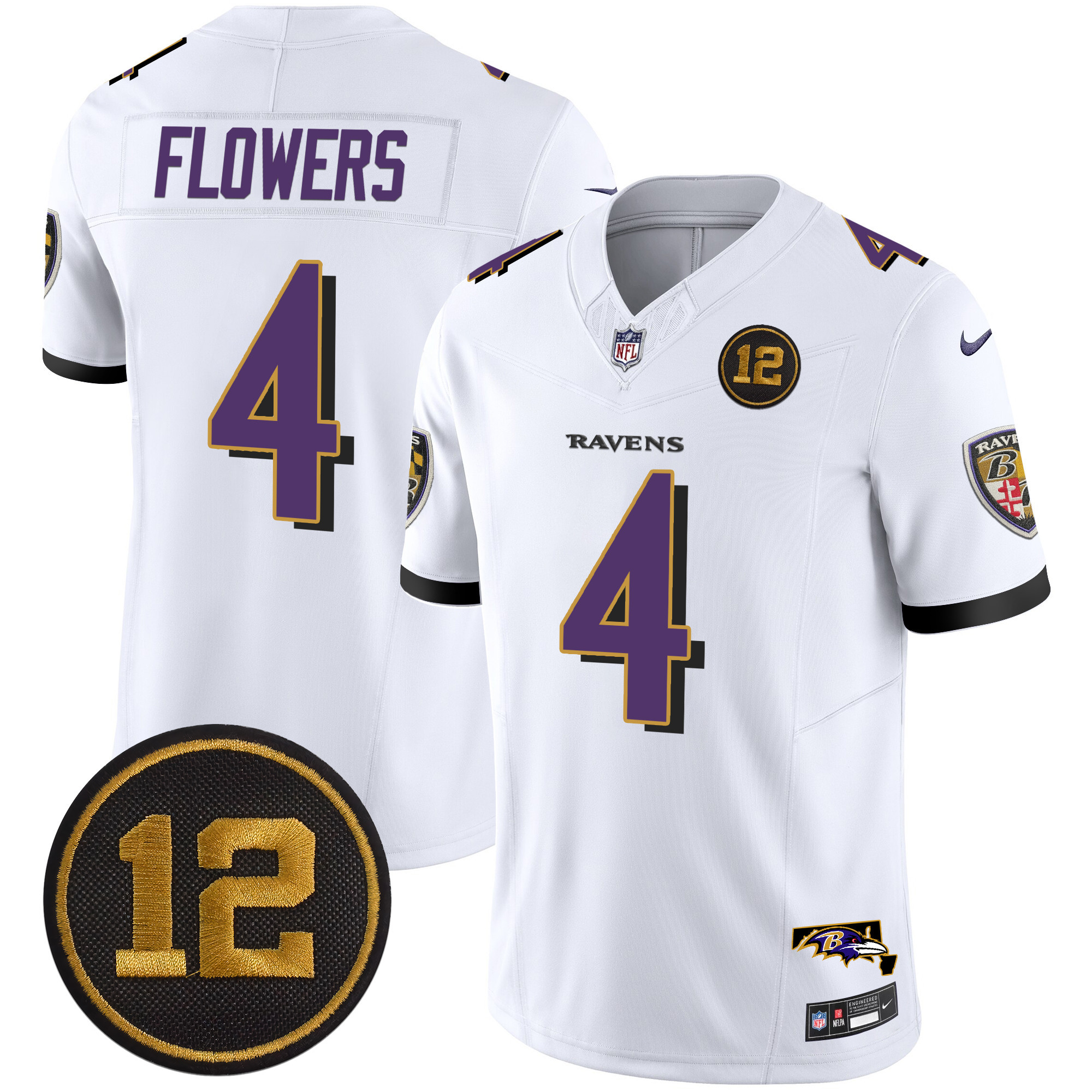 Zay Flowers Men's Baltimore Ravens Jacoby Jones Patch Vapor Limited White Jersey - All Stitched