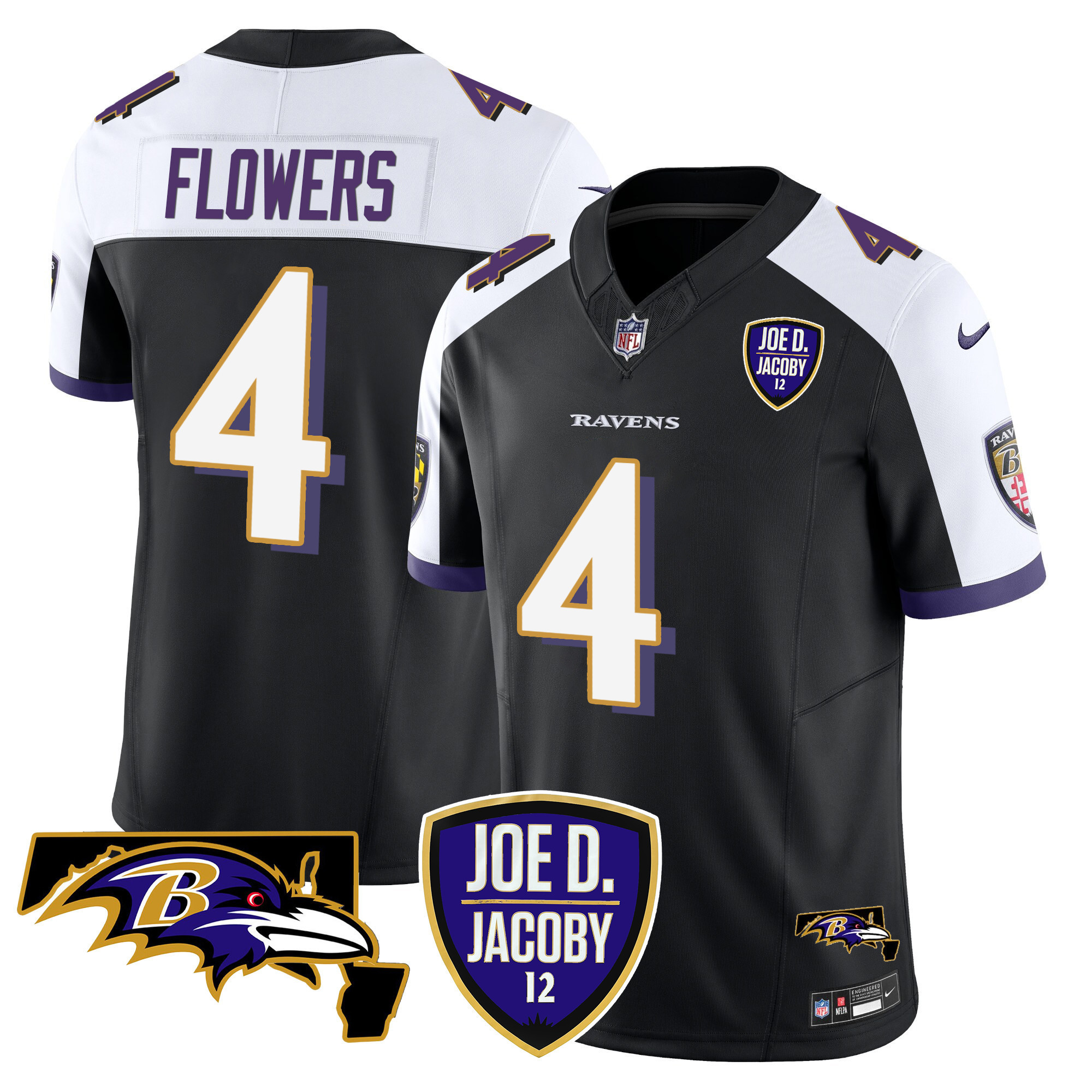 Zay Flowers Men's Baltimore Ravens Joe D & Jacoby Patch Vapor Limited Black Alternate Jersey - All Stitched
