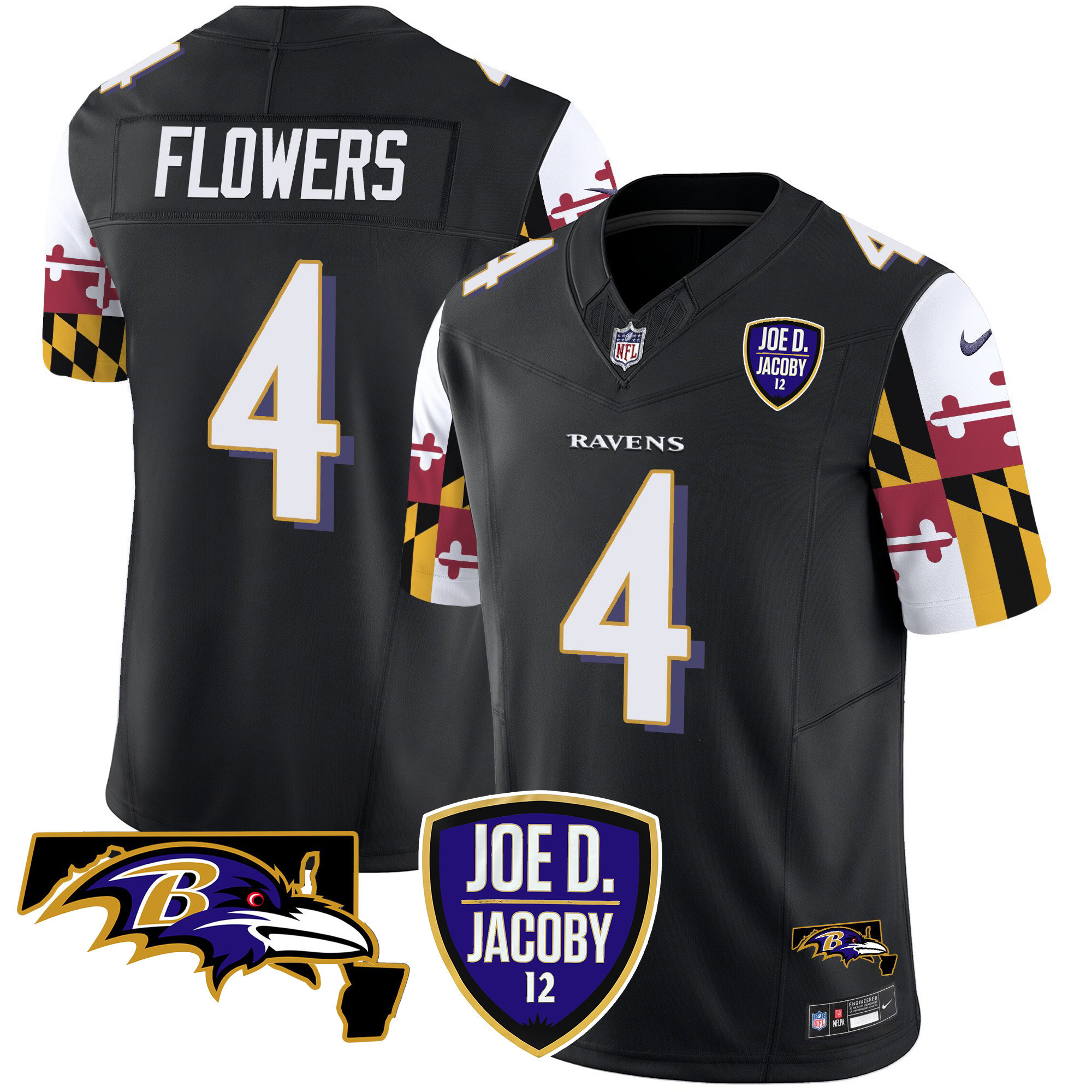 Zay Flowers Men's Baltimore Ravens Joe D & Jacoby Patch Vapor Limited Black Jersey - All Stitched
