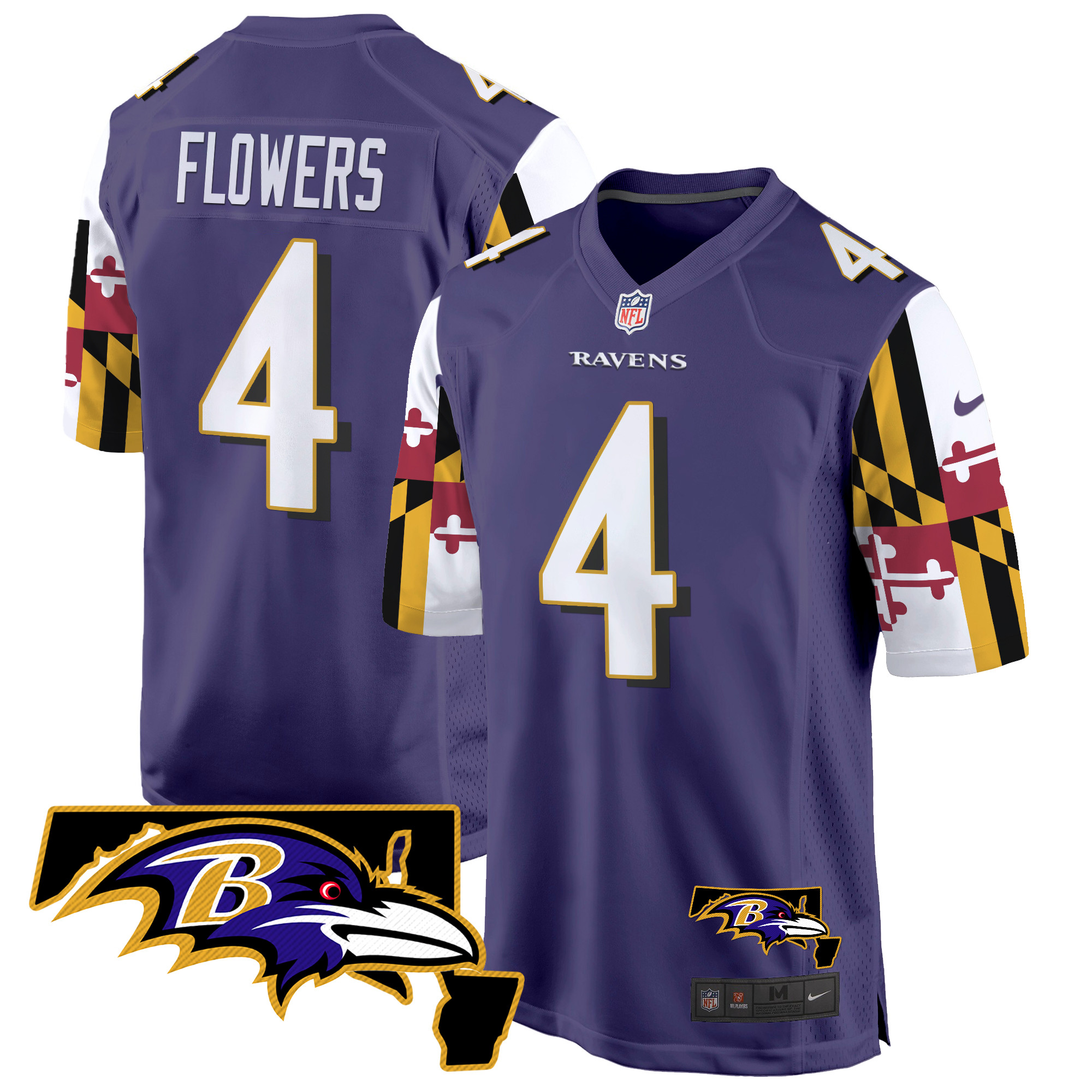 Zay Flowers Men's Baltimore Ravens Maryland Flag Game Purple Jersey - All Stitched