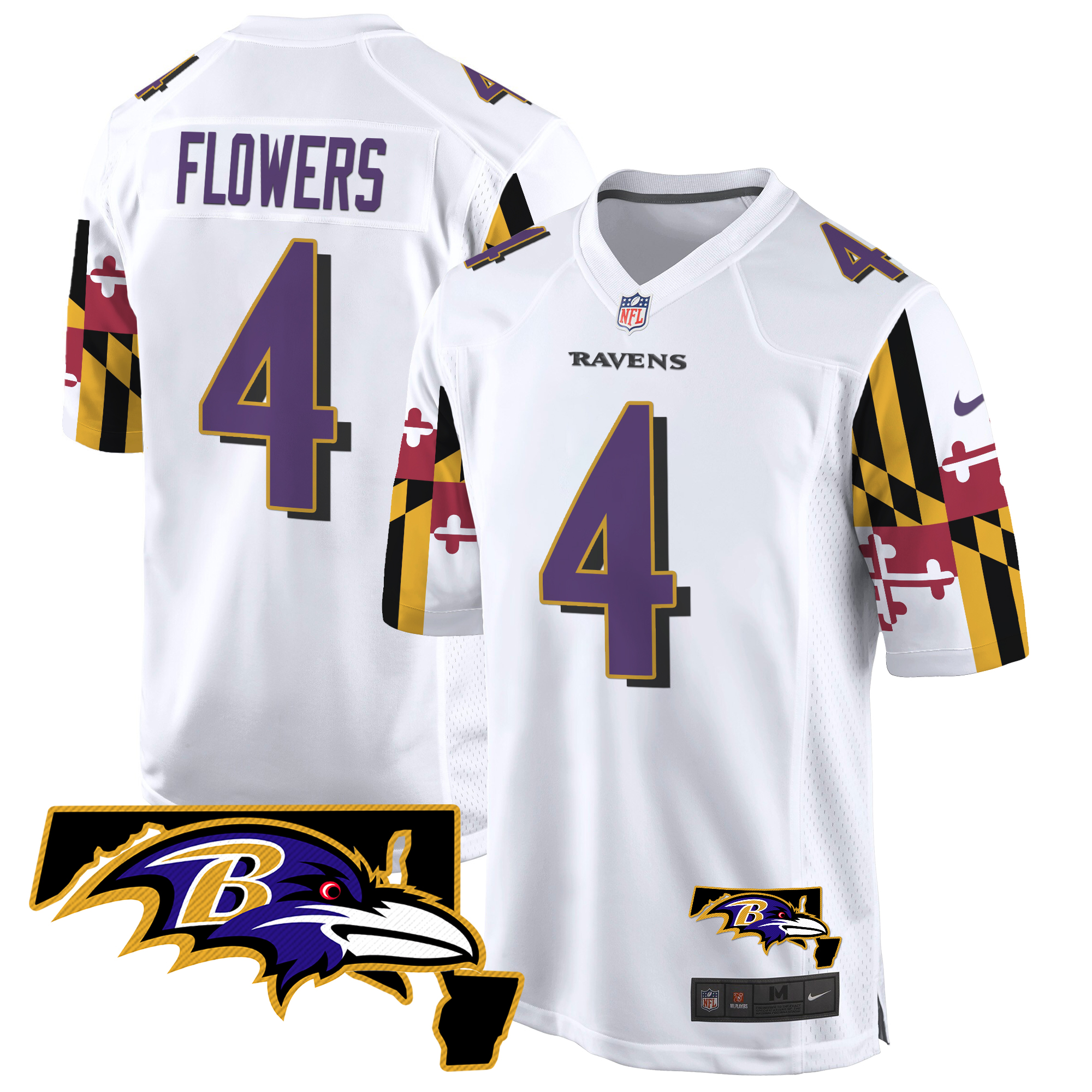 Zay Flowers Men's Baltimore Ravens Maryland Flag Game White Jersey - All Stitched