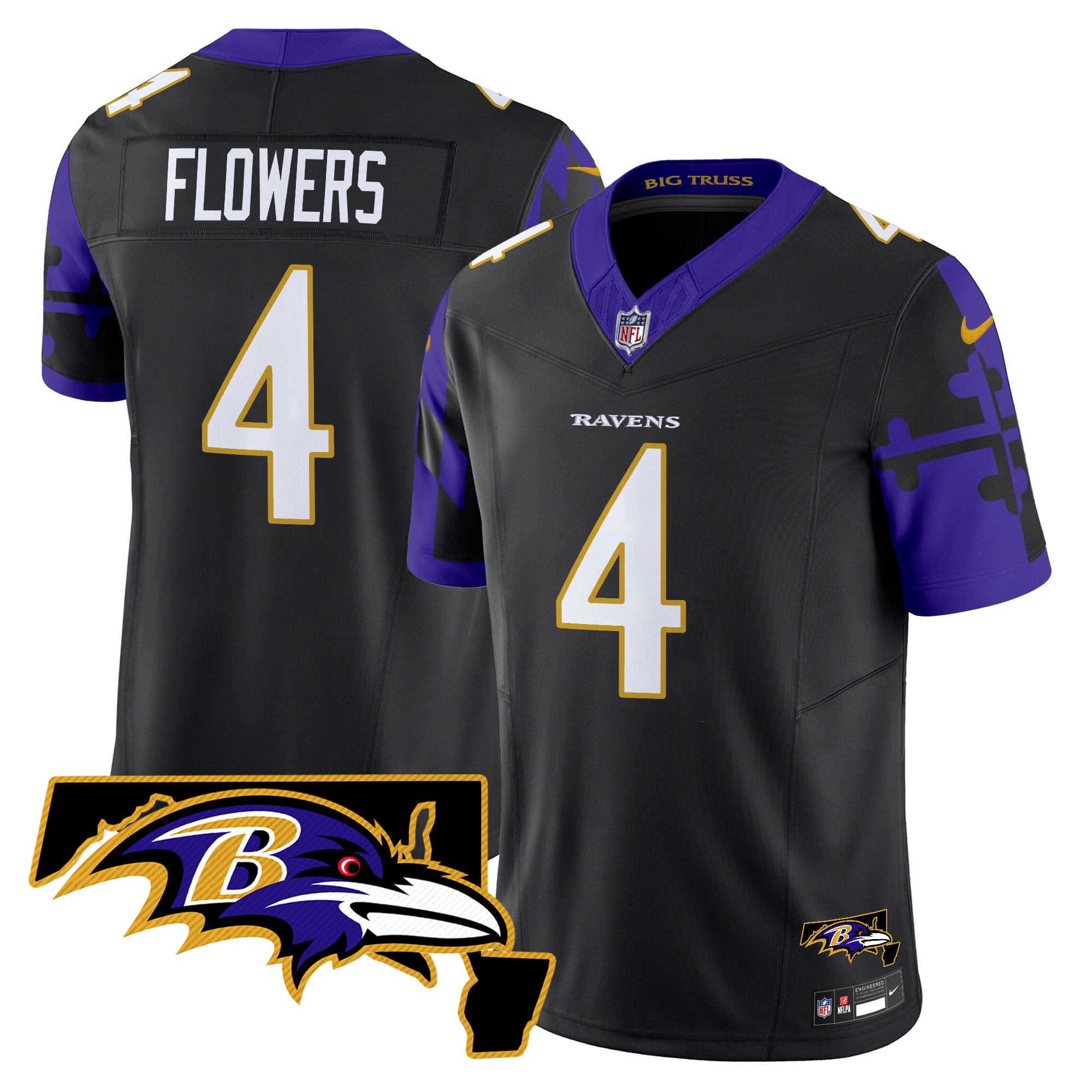 Zay Flowers Men's Baltimore Ravens Maryland Flag Map Patch Vapor Limited Black Jersey - All Stitched