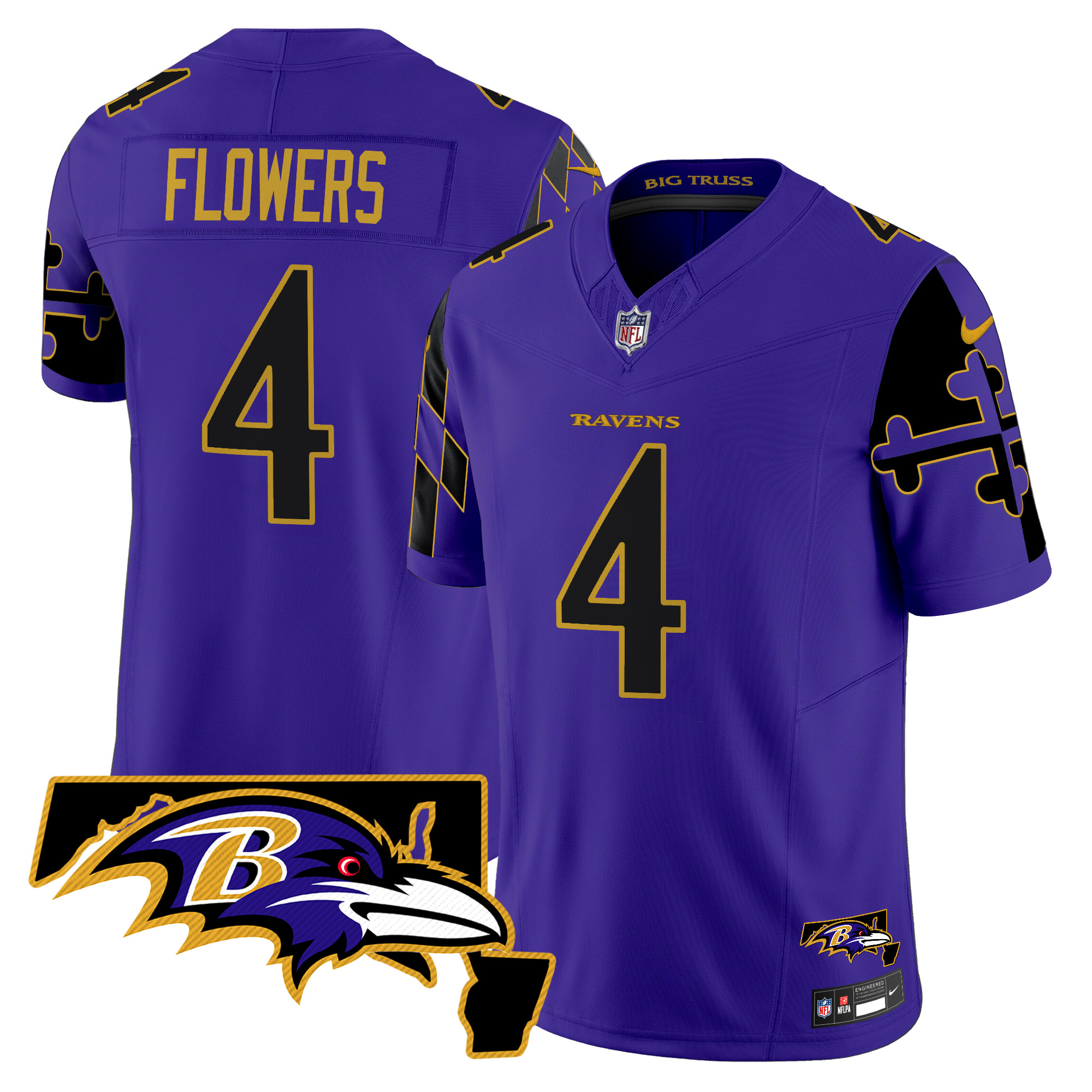 Zay Flowers Men's Baltimore Ravens Maryland Flag Map Patch Vapor Limited Purple Limited Jersey - All Stitched