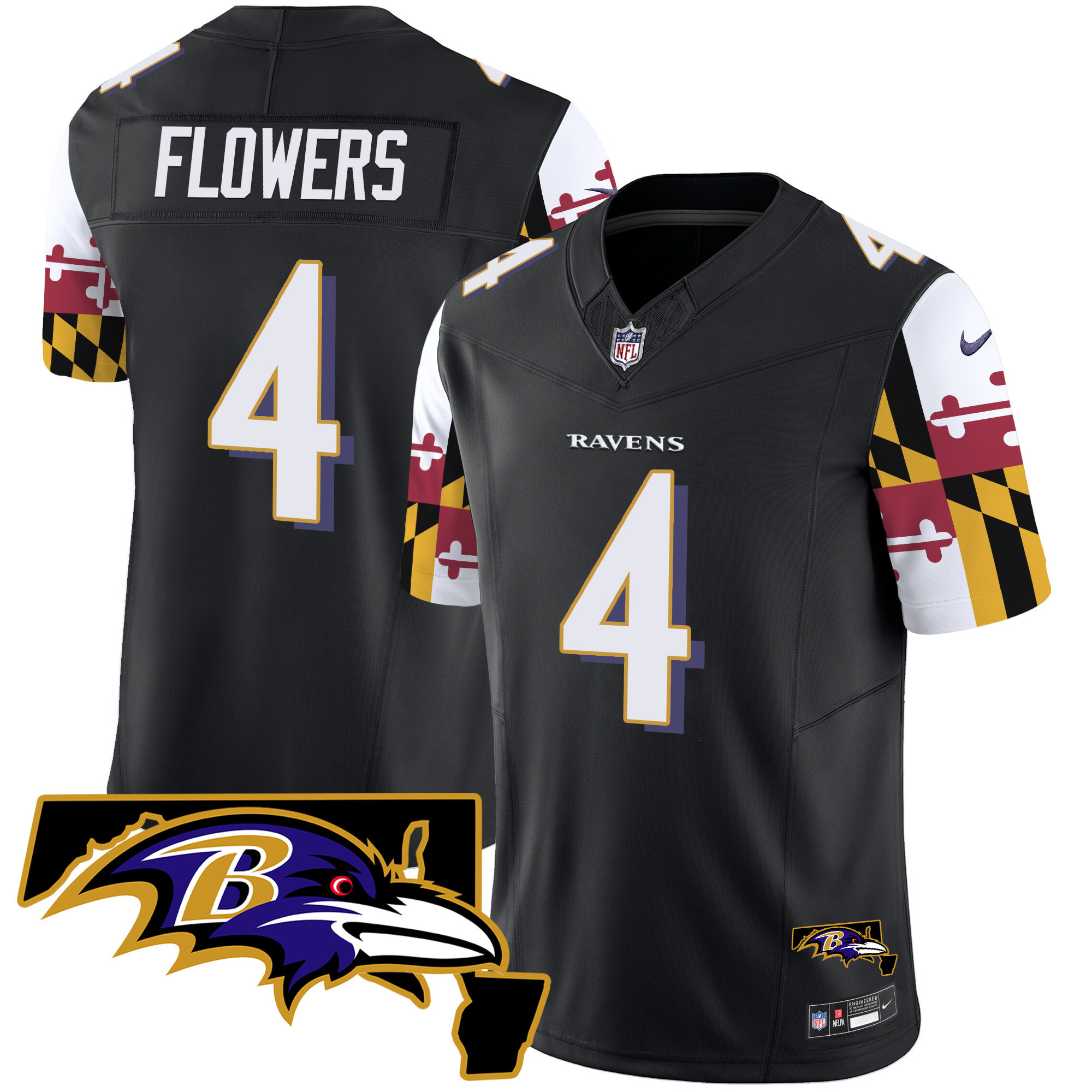 Zay Flowers Men's Baltimore Ravens Maryland Flag Vapor Limited Black Jersey - All Stitched