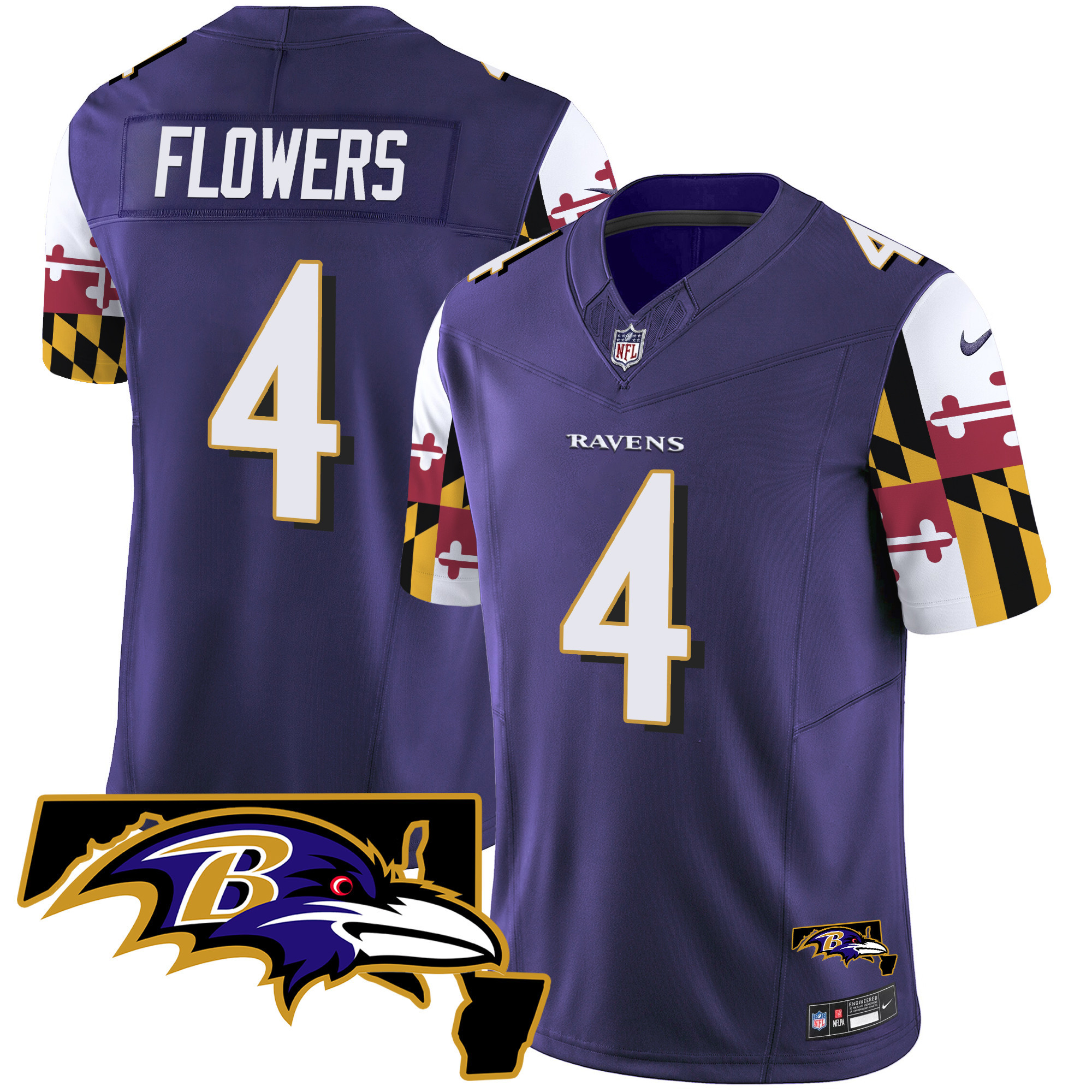 Zay Flowers Men's Baltimore Ravens Maryland Flag Vapor Limited Purple Jersey - All Stitched