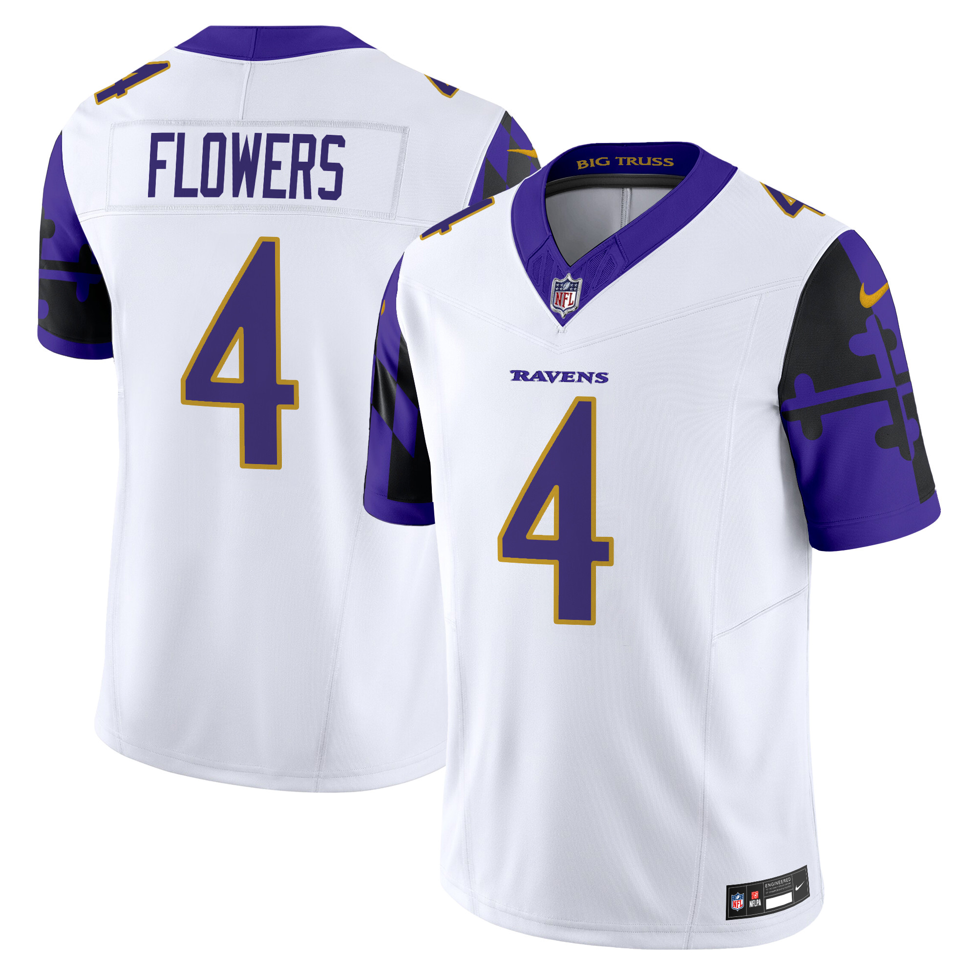 Zay Flowers Men's Baltimore Ravens Maryland Flag Vapor Limited White Jersey - All Stitched