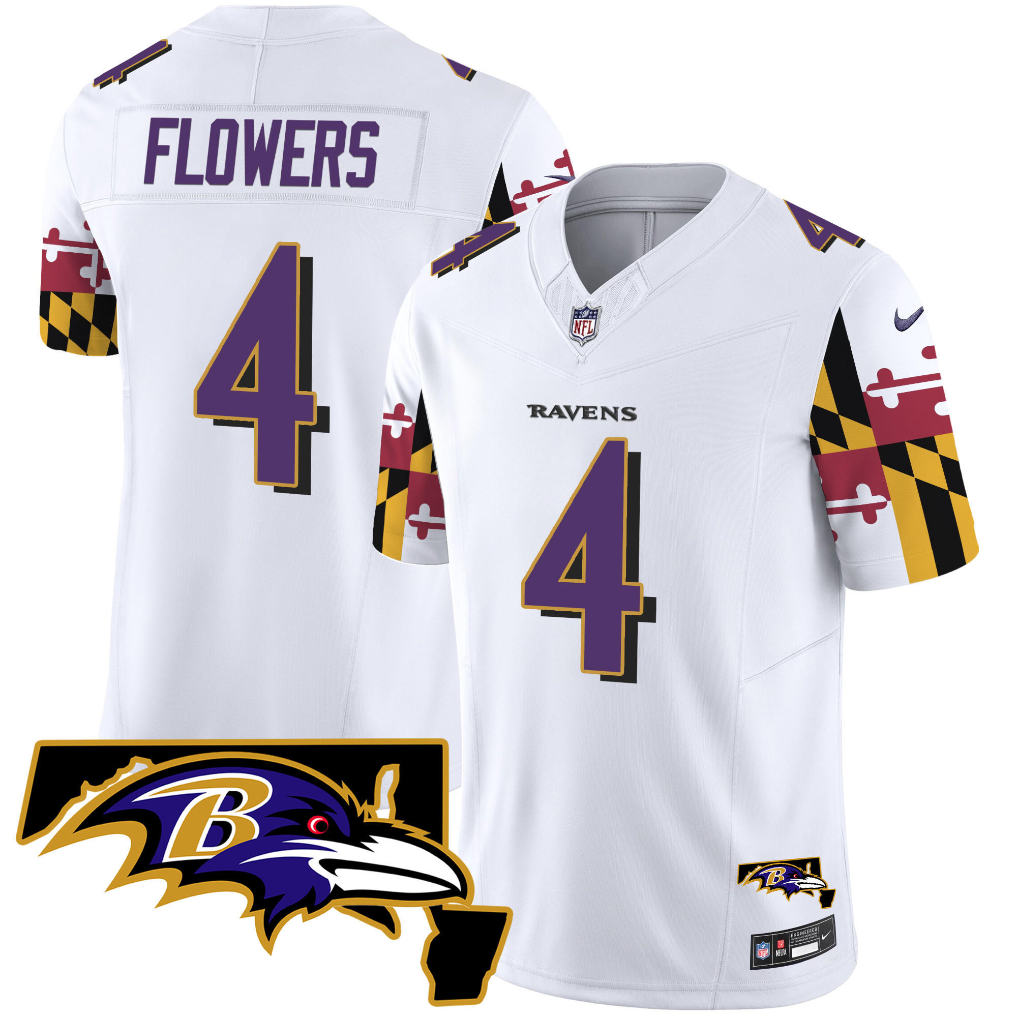 Zay Flowers Men's Baltimore Ravens Maryland Flag Vapor Limited White Jersey - All Stitched
