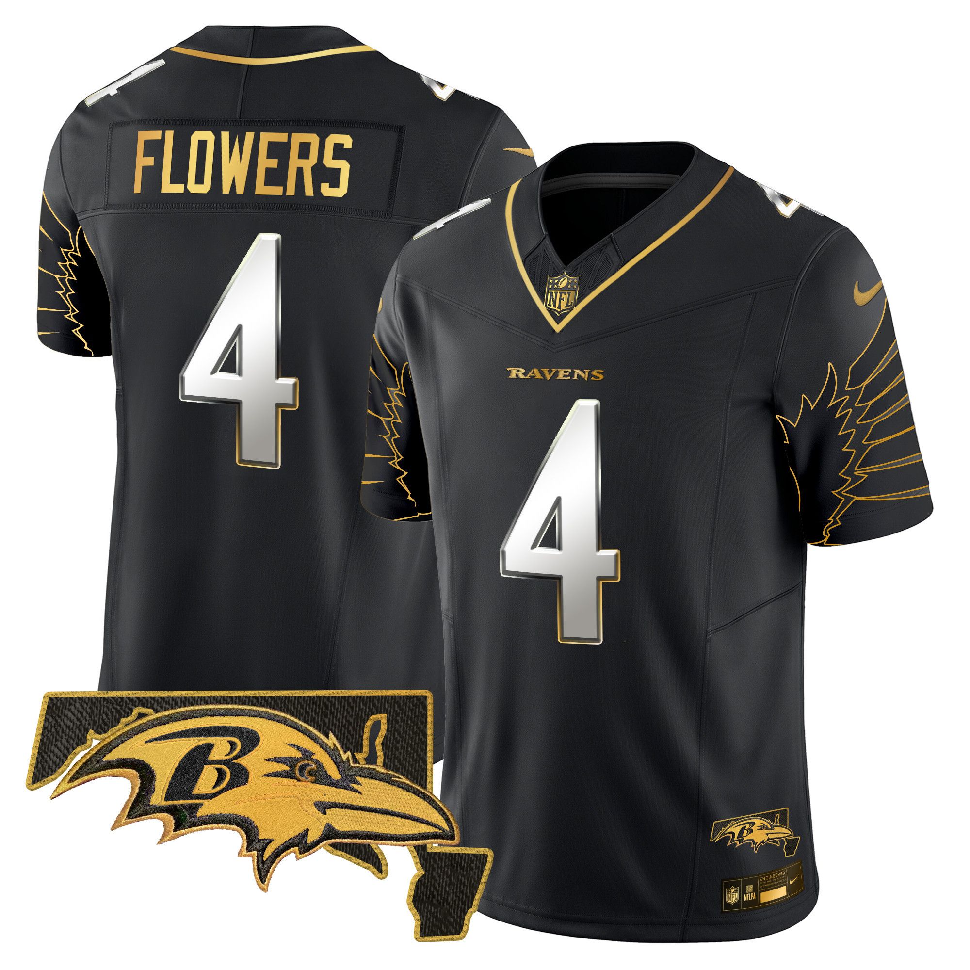 Zay Flowers Men's Baltimore Ravens Maryland Patch Gold Vapor Limited Black Limited Jersey - All Stitched