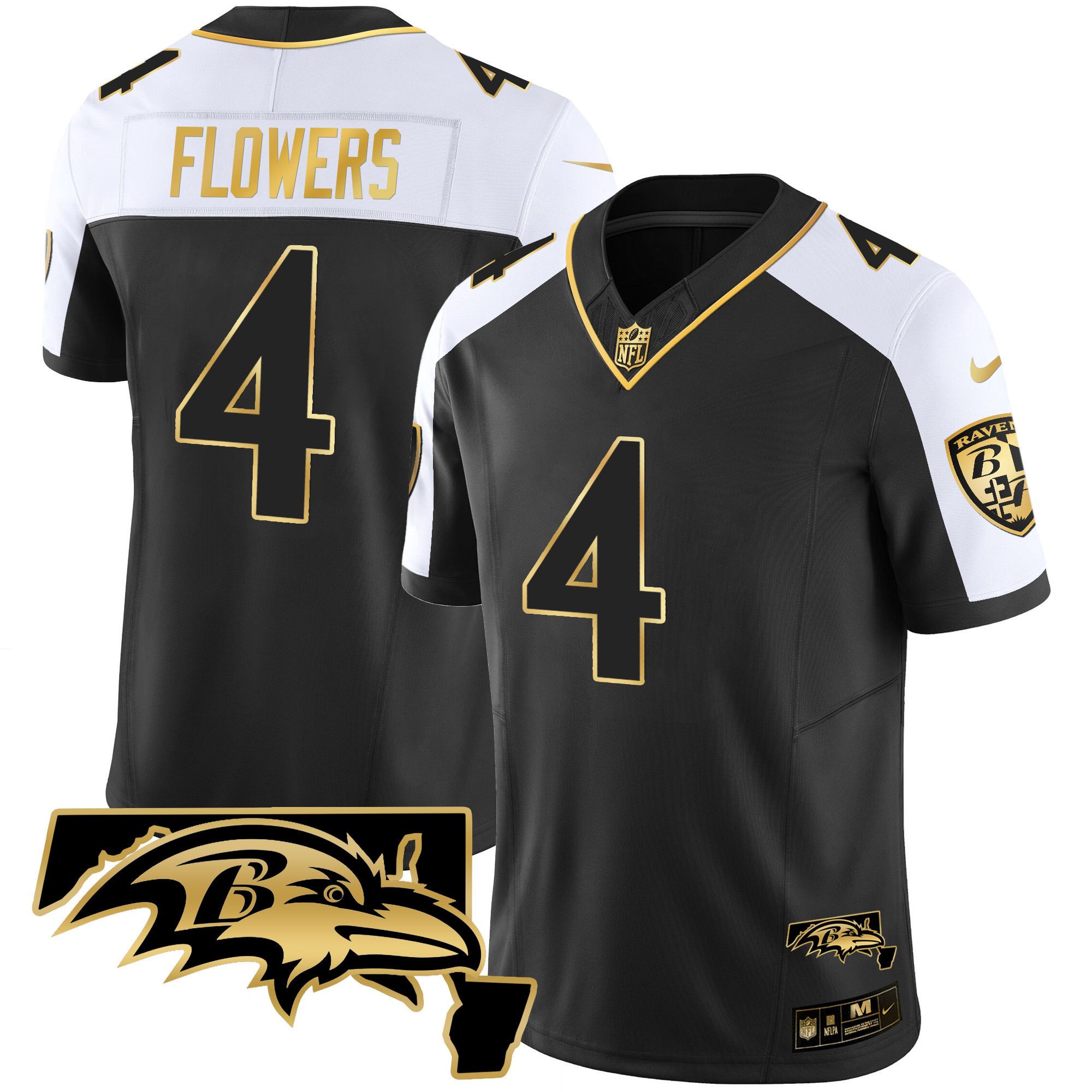 Zay Flowers Men's Baltimore Ravens Maryland Patch Vapor Gold Alternate Jersey - All Stitched