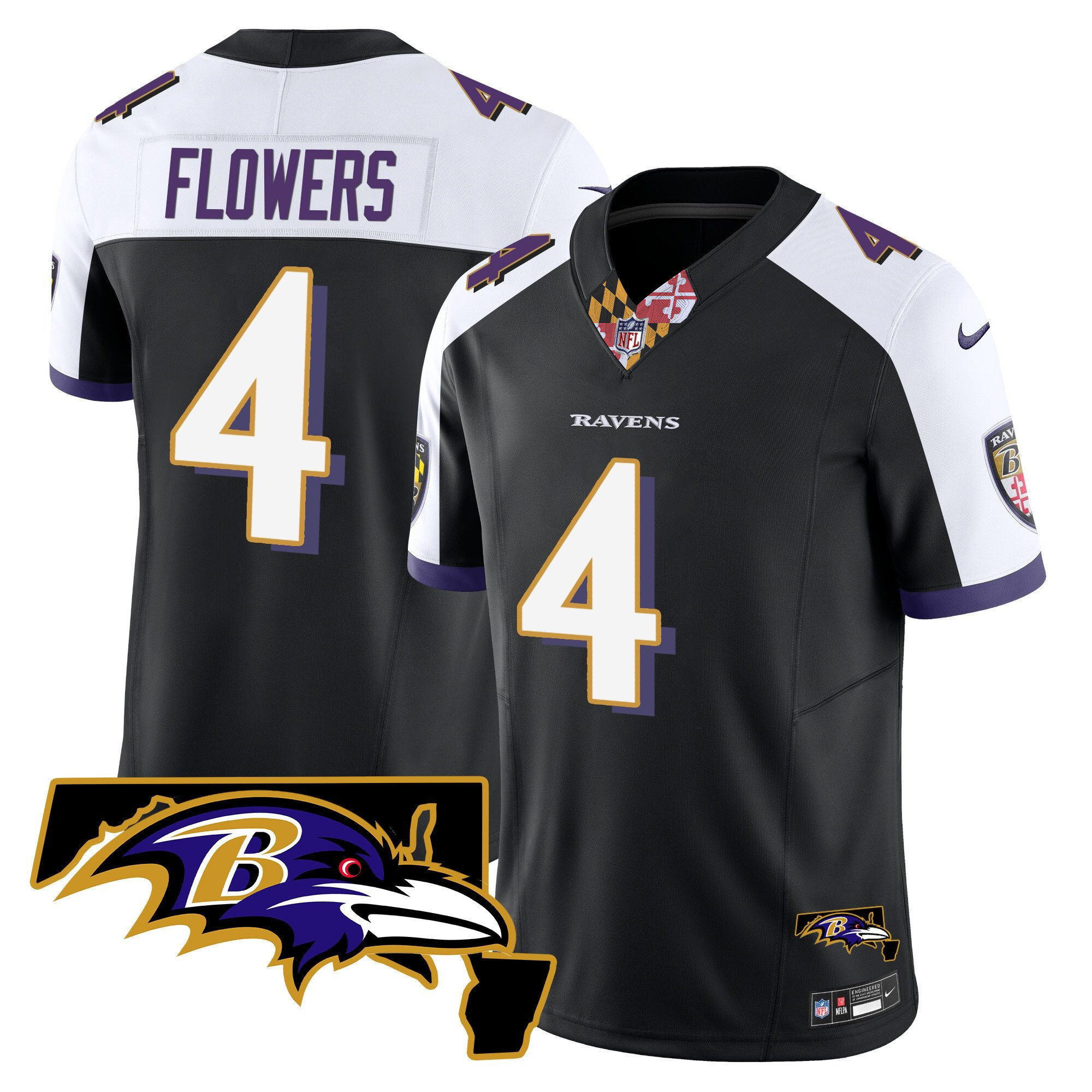 Zay Flowers Men's Baltimore Ravens Maryland Patch Vapor Limited Black Alternate Jersey - All Stitched