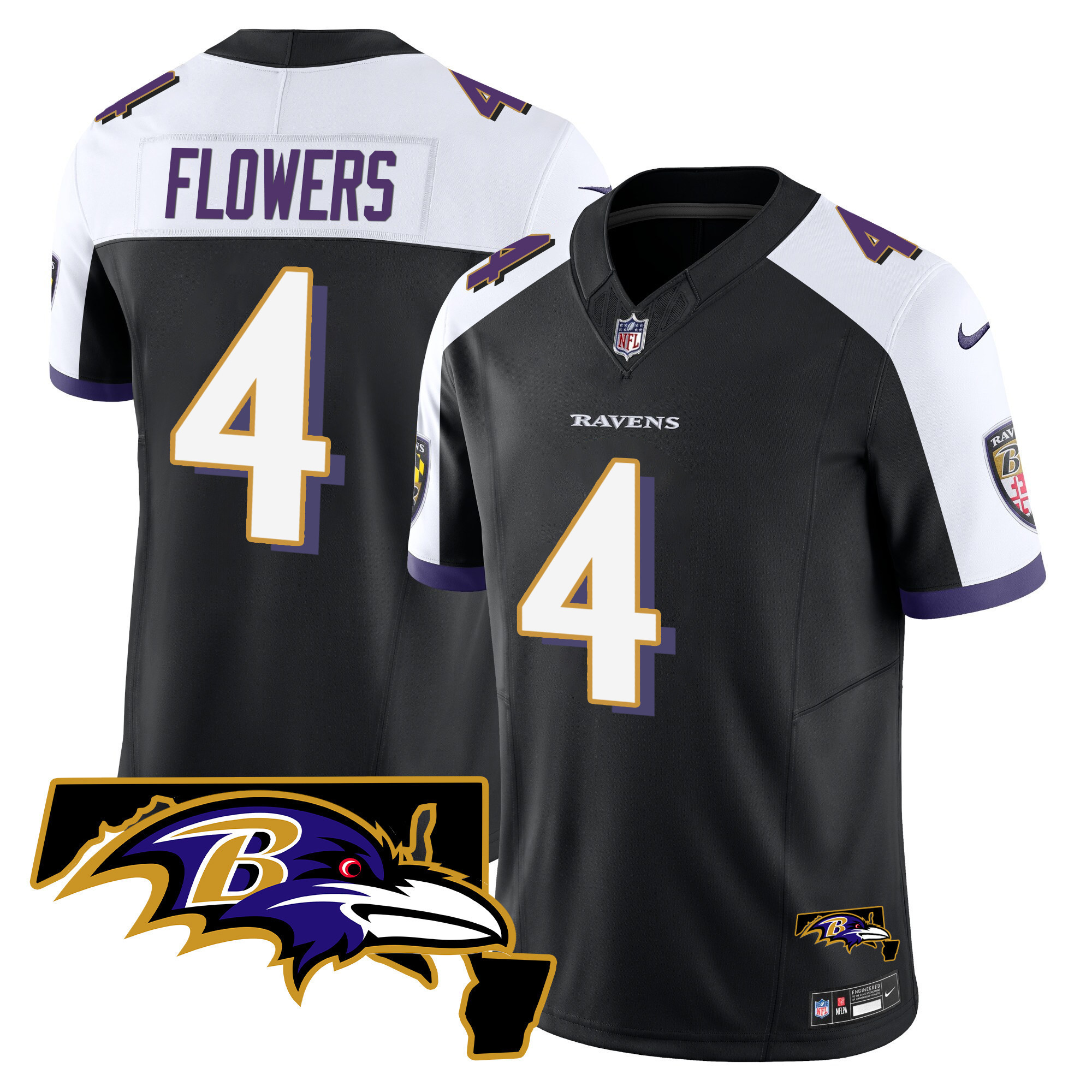 Zay Flowers Men's Baltimore Ravens Maryland Patch Vapor Limited Black Alternate Jersey - All Stitched