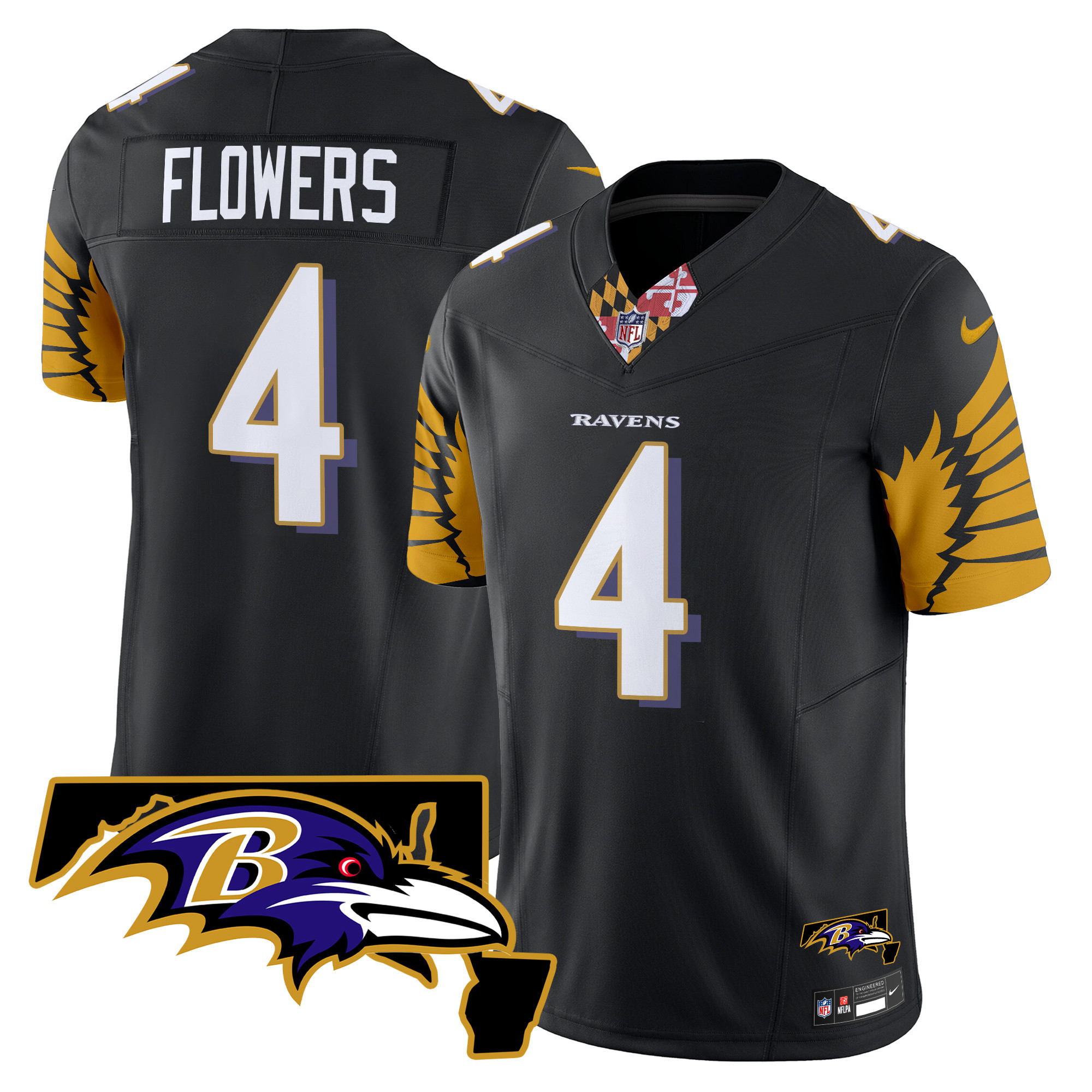 Zay Flowers Men's Baltimore Ravens Maryland Patch Vapor Limited Black Jersey - All Stitched