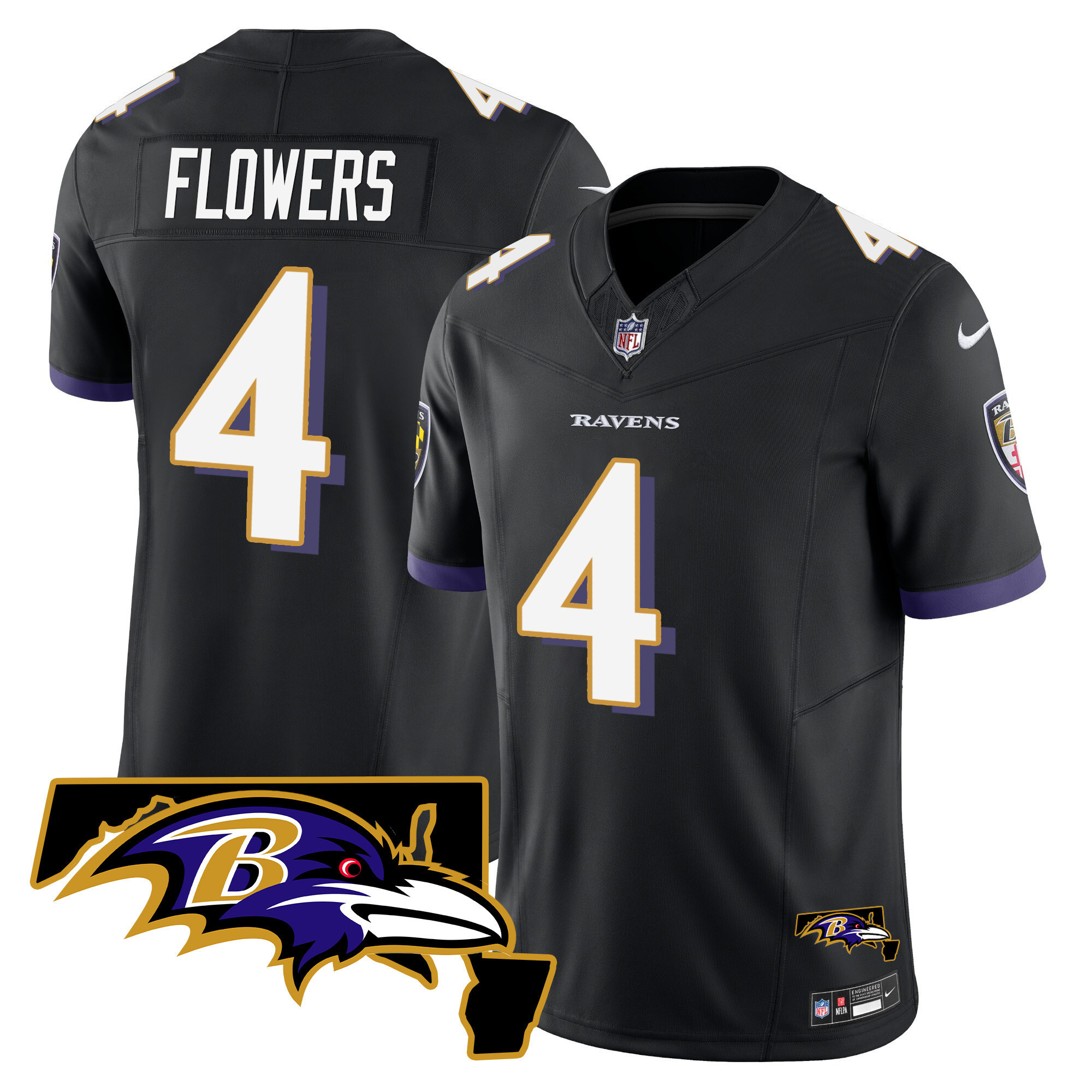 Zay Flowers Men's Baltimore Ravens Maryland Patch Vapor Limited Black Jersey - All Stitched