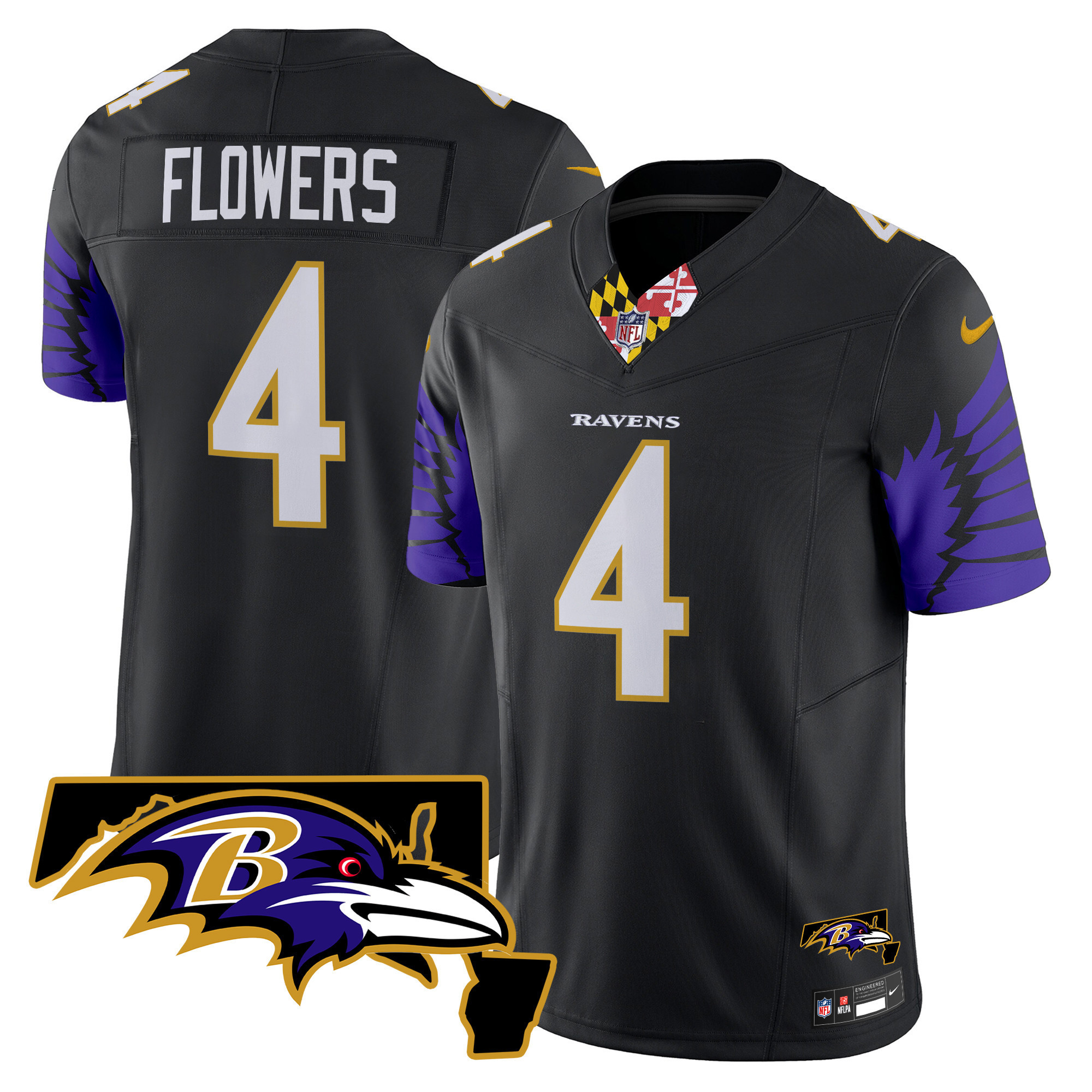 Zay Flowers Men's Baltimore Ravens Maryland Patch Vapor Limited Black Jersey - All Stitched