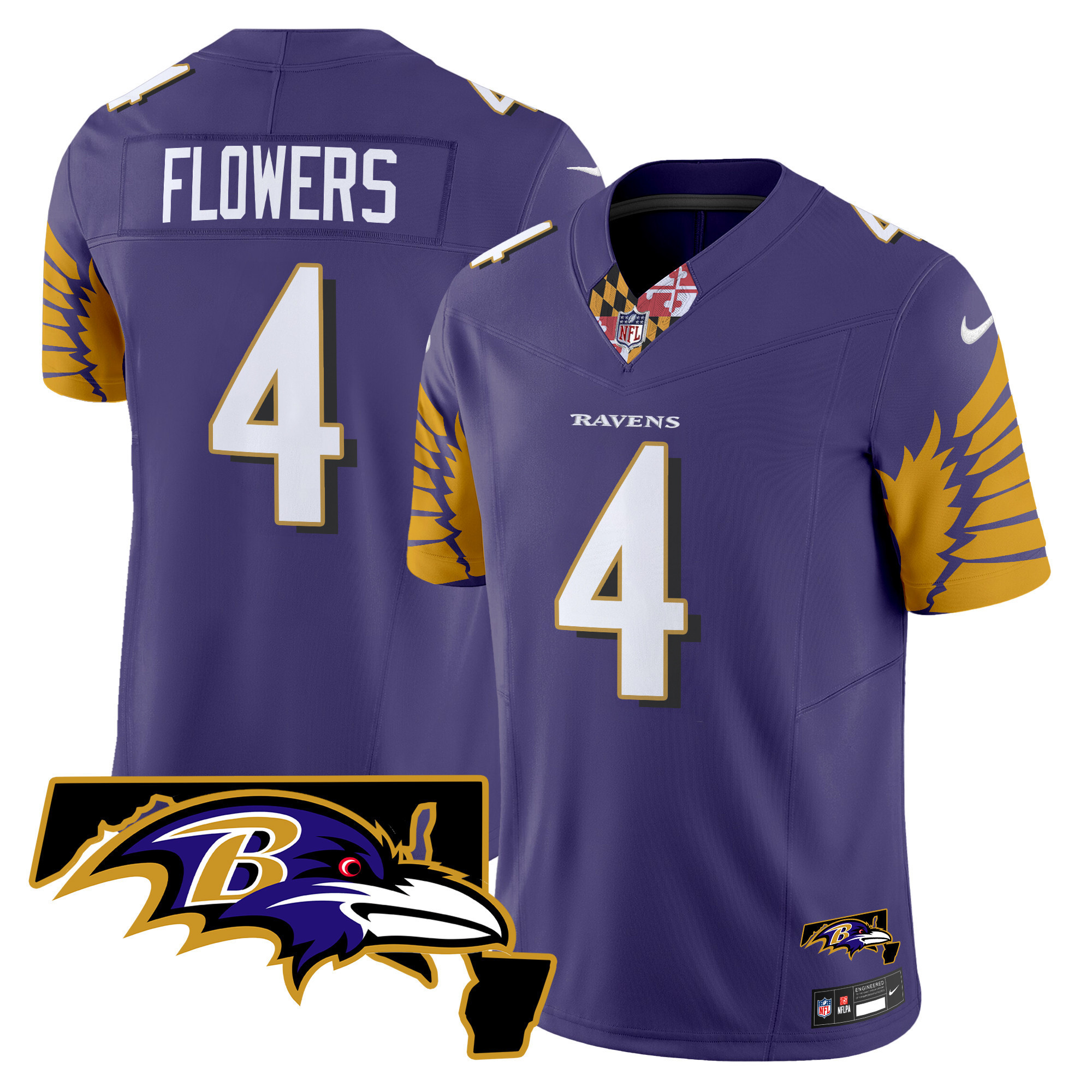 Zay Flowers Men's Baltimore Ravens Maryland Patch Vapor Limited Purple Jersey - All Stitched