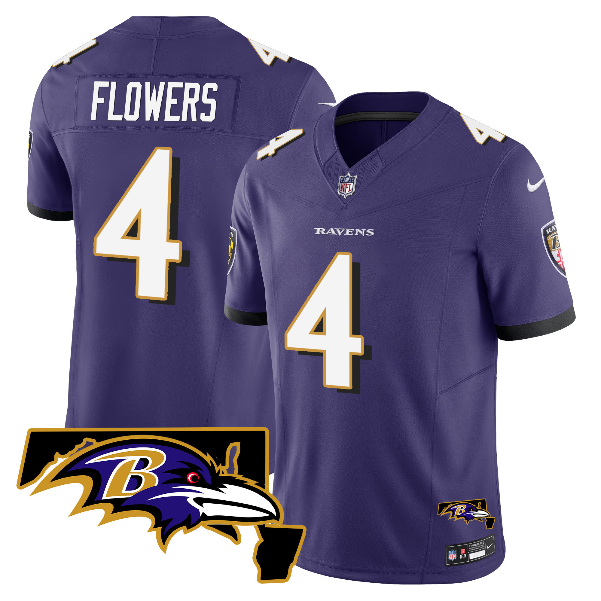 Zay Flowers Men's Baltimore Ravens Maryland Patch Vapor Limited Purple Jersey - All Stitched